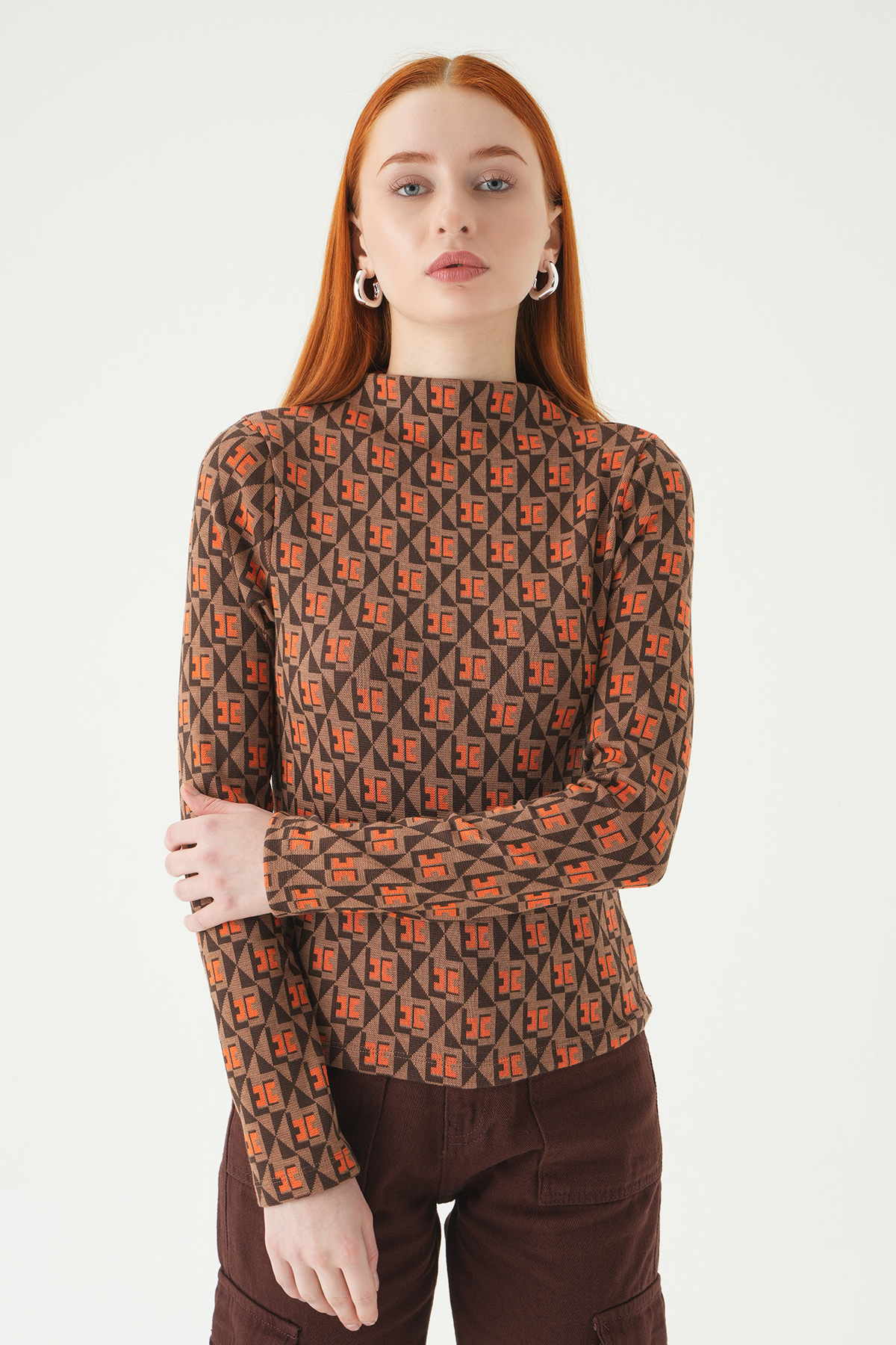 Orange Desenli Dik Yaka Bluz 242143 