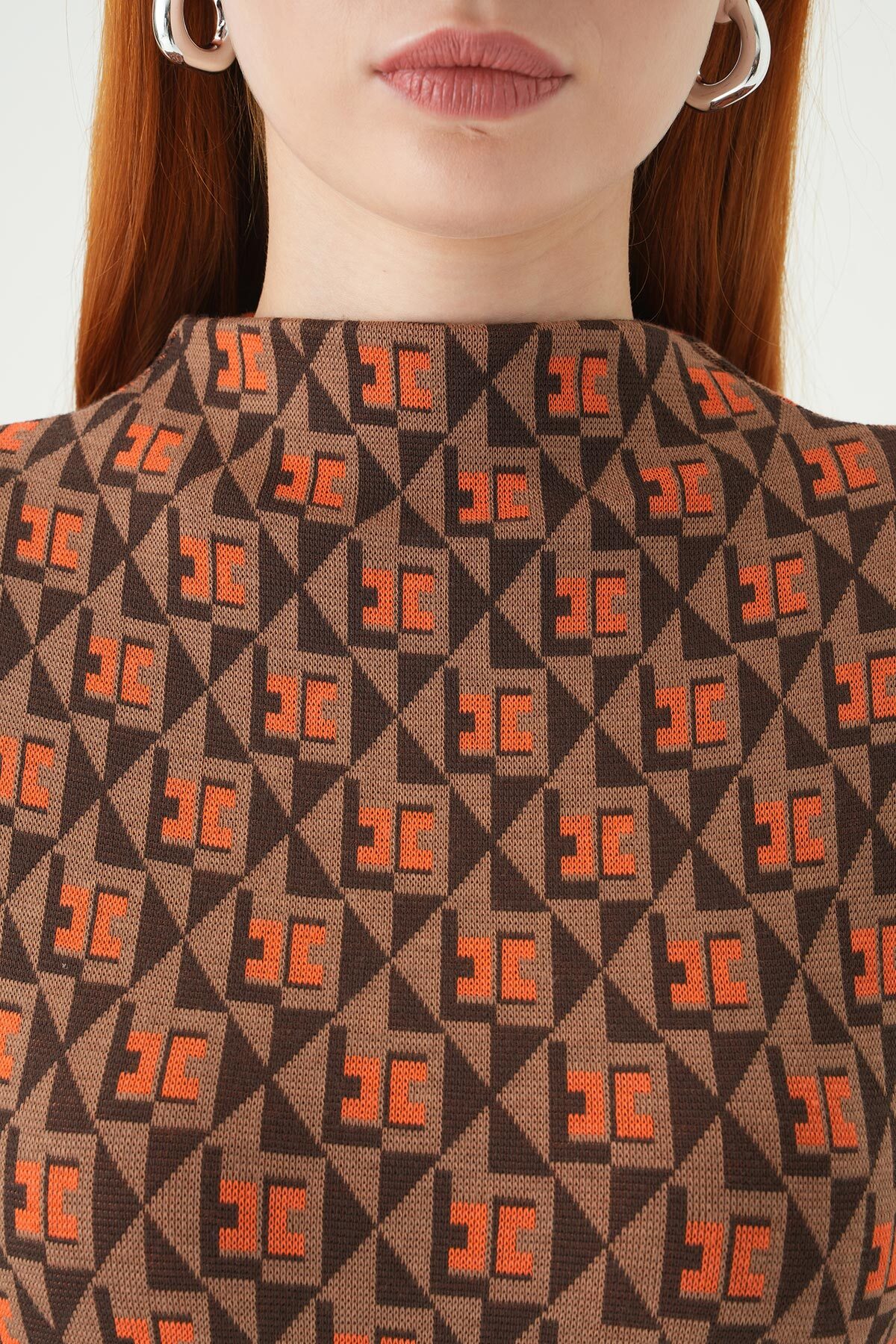 Orange Desenli Dik Yaka Bluz 242143 - 4