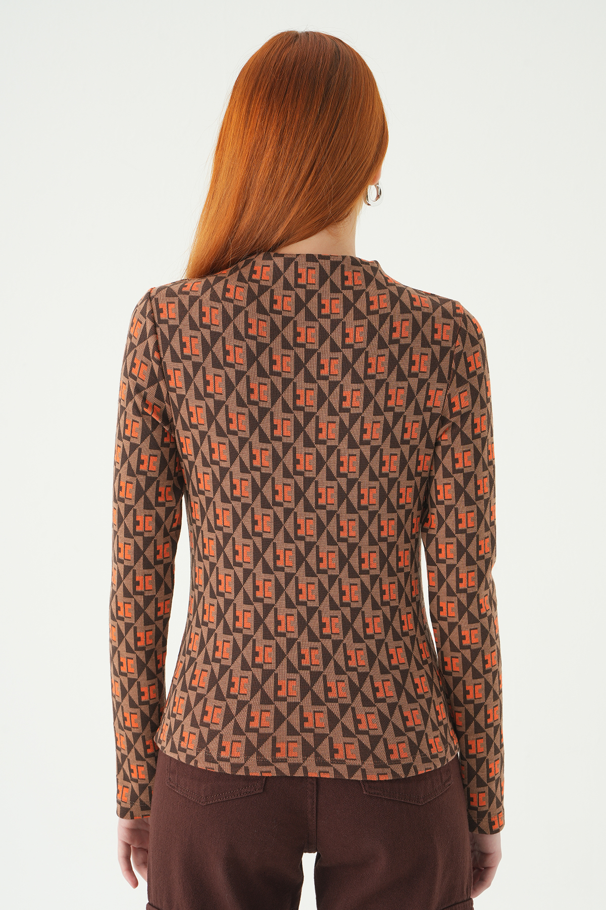 Desenli Dik Yaka Bluz 242143 Orange - 5