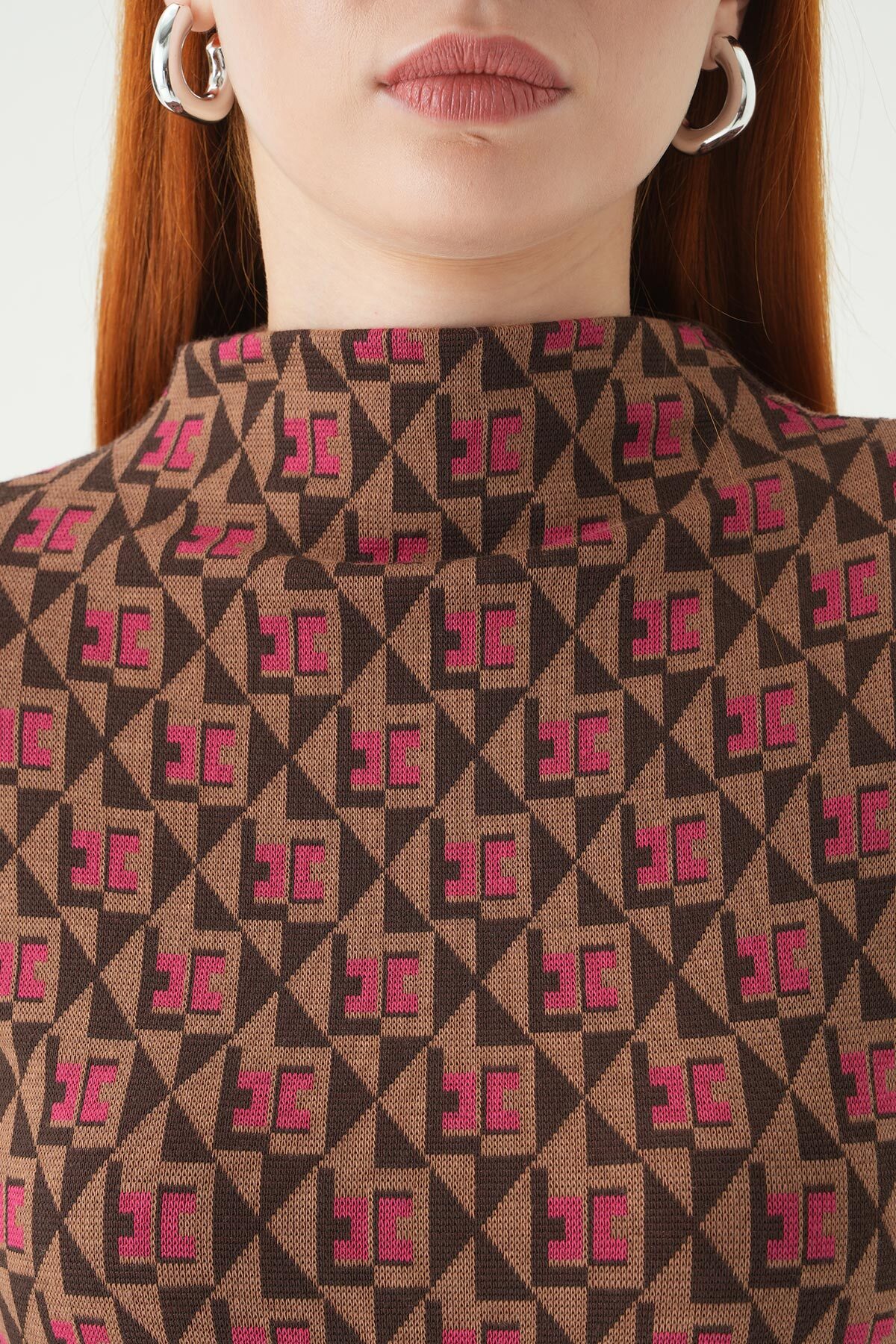 242143 Desenli Dik yaka Bluz Pembe - RAYS