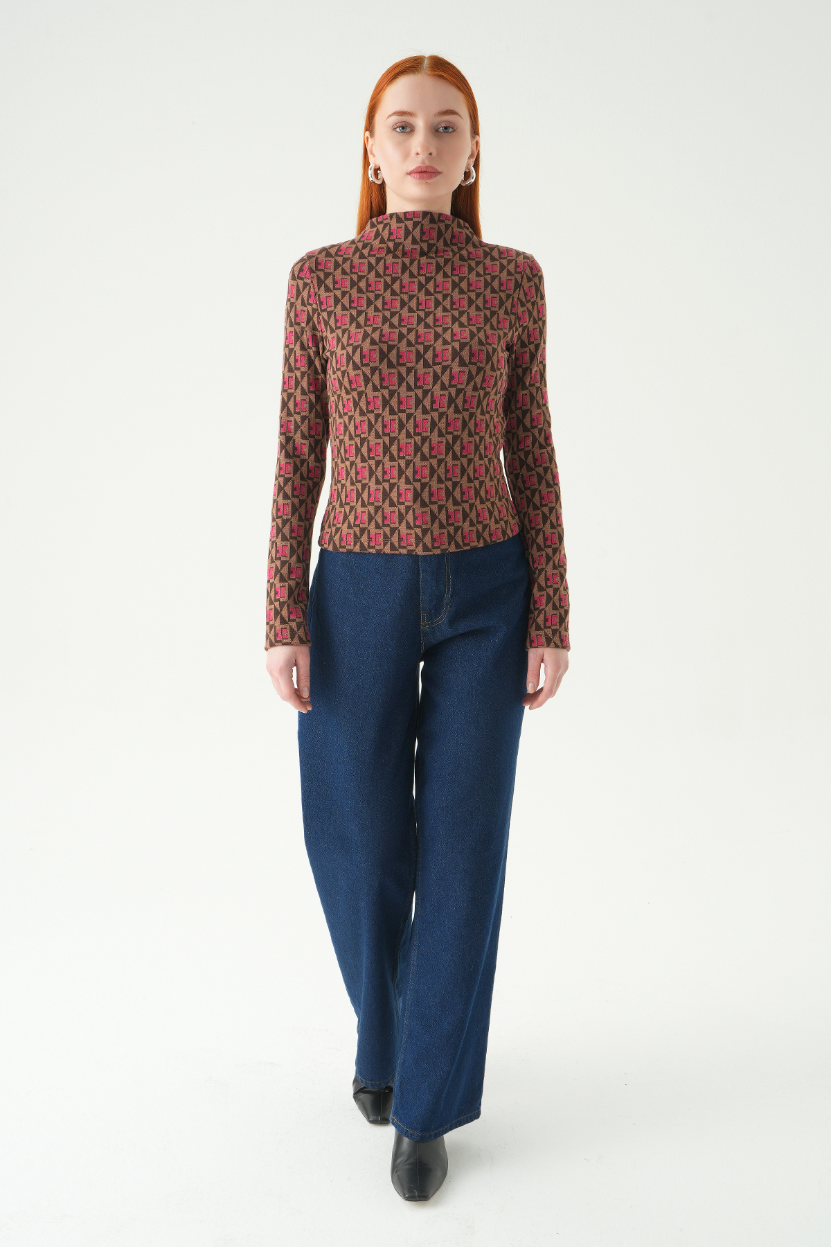 Pembe Desenli Dik Yaka Bluz 242143 - 3