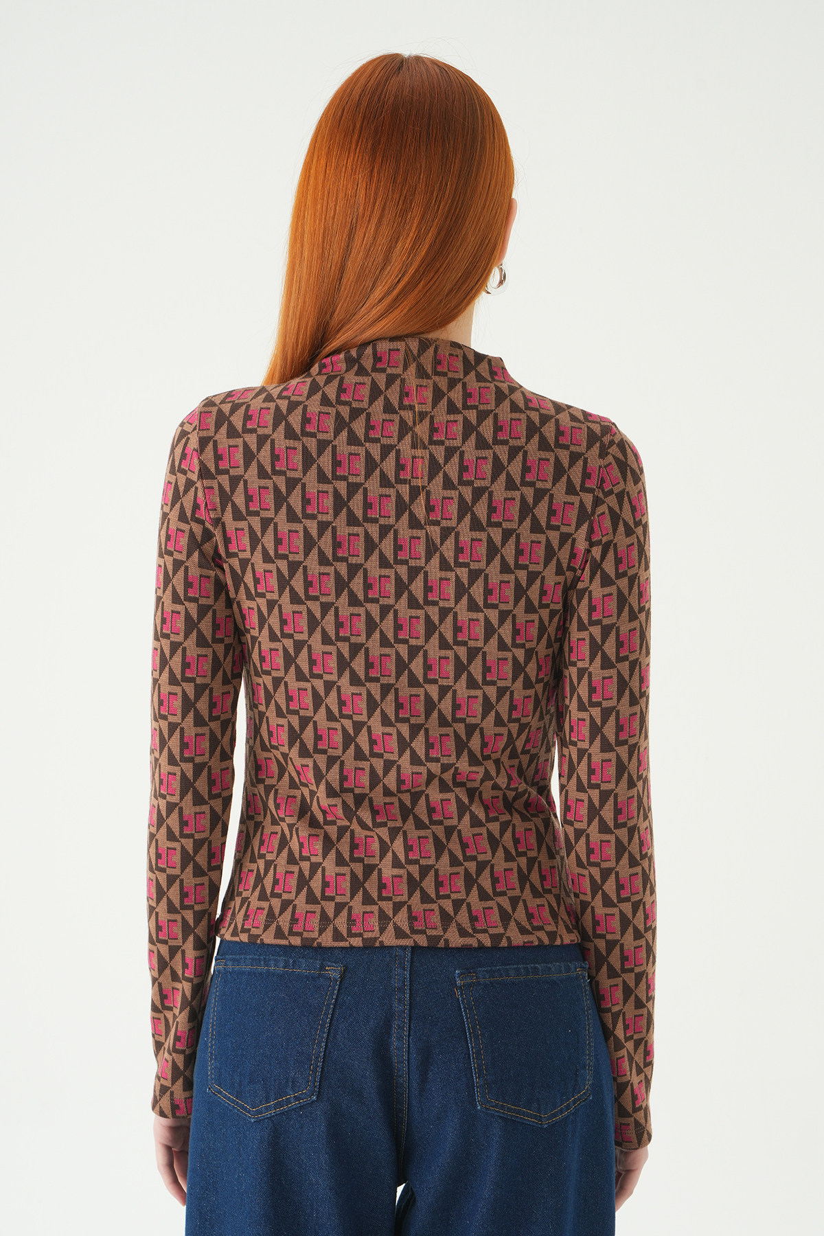 Pembe Desenli Dik Yaka Bluz 242143 - 5