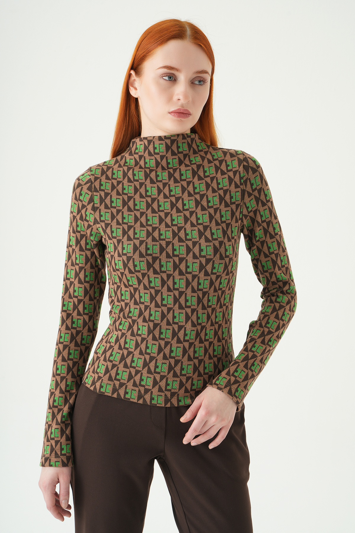 Yeşil Desenli Dik Yaka Bluz 242143 