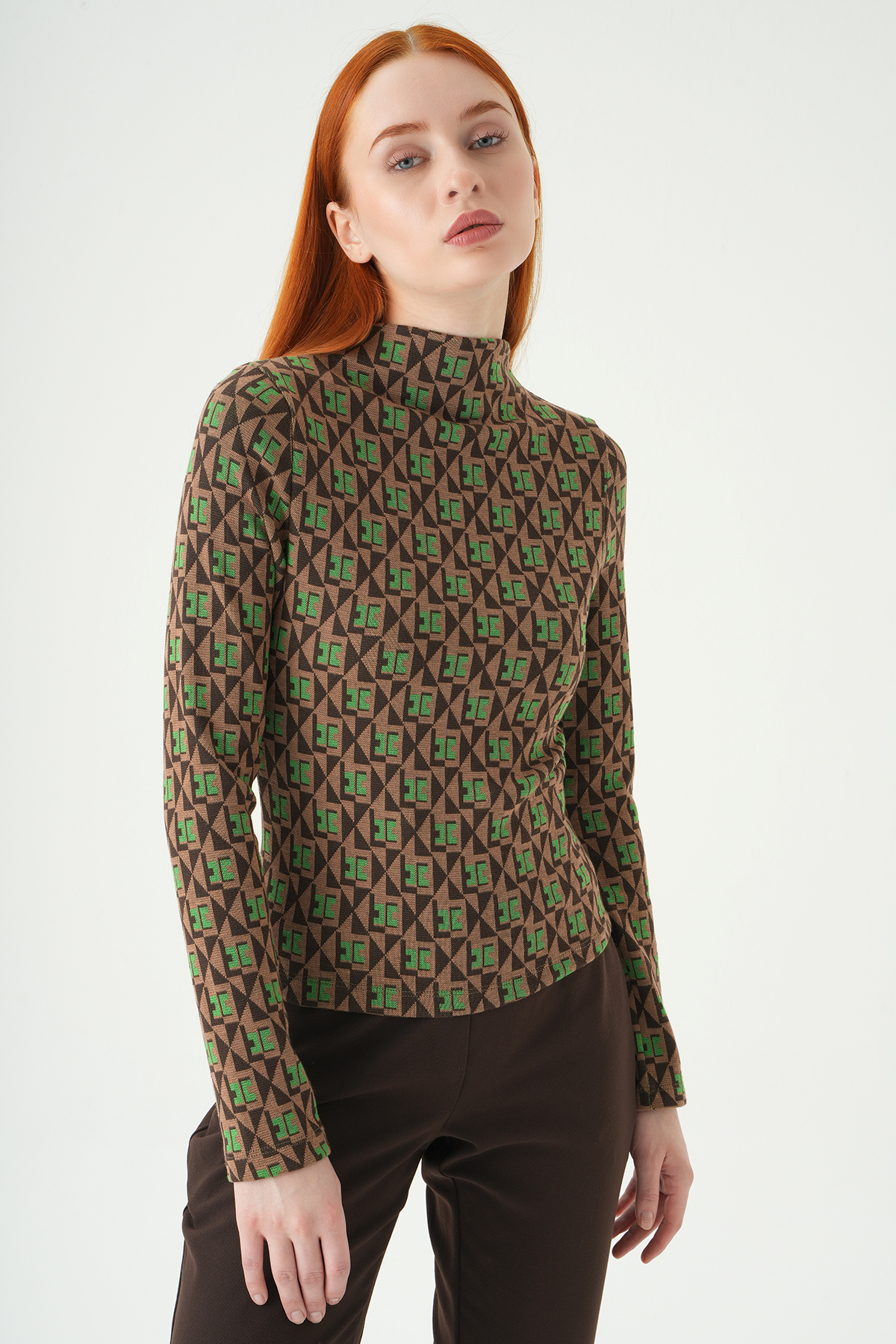 Yeşil Desenli Dik Yaka Bluz 242143 - 2