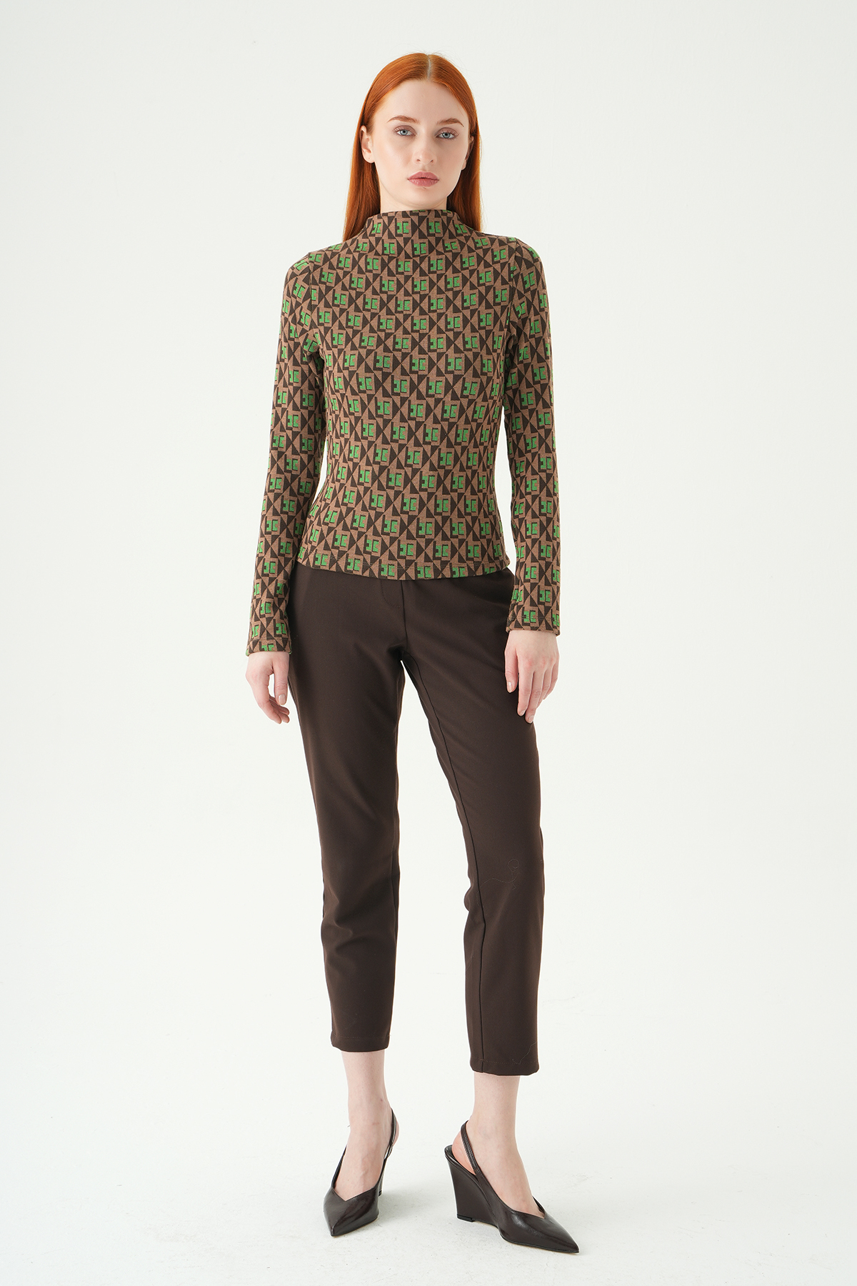 Yeşil Desenli Dik Yaka Bluz 242143 - 3