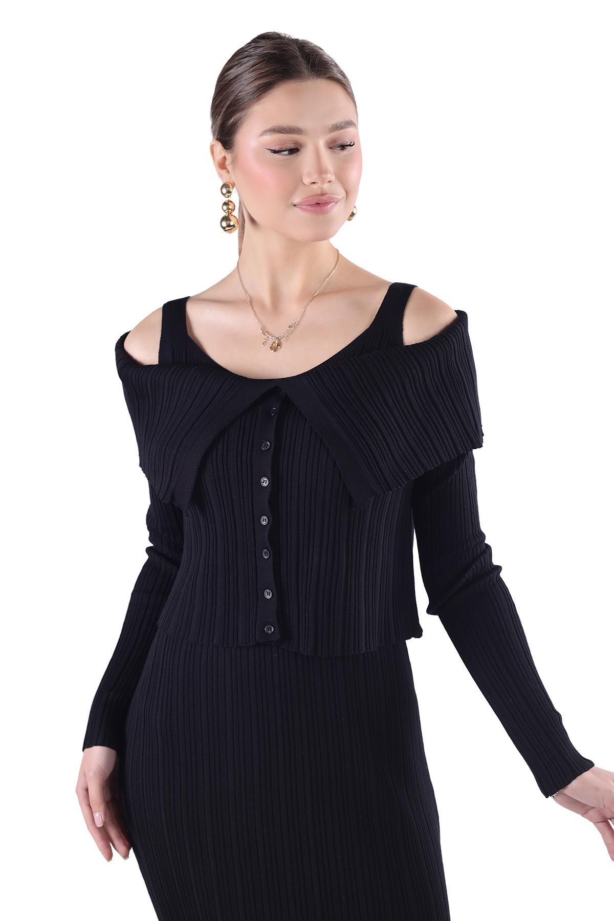 Siyah Madonna Yaka Elbise Takım 24216 - 2