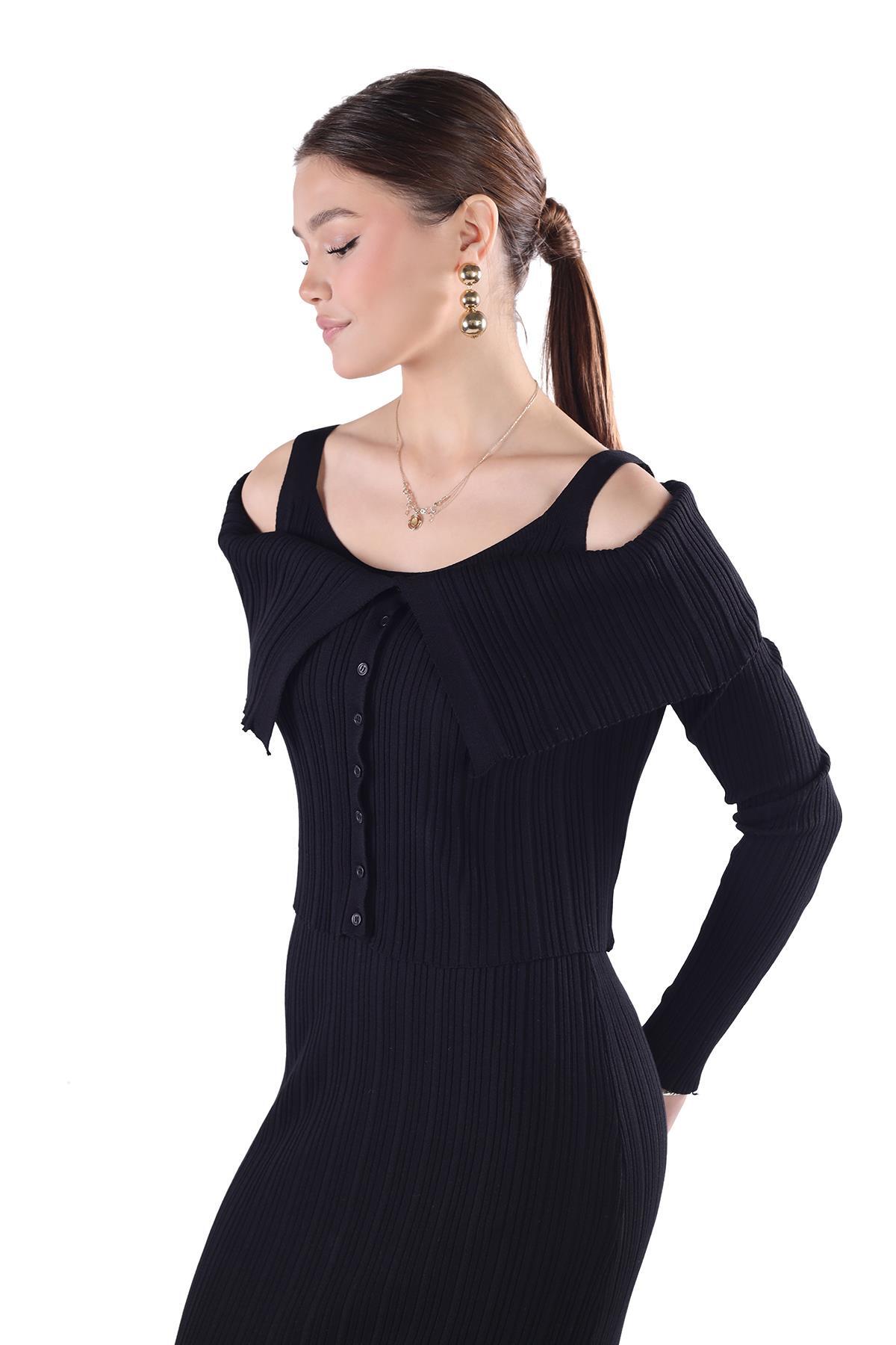 Siyah Madonna Yaka Elbise Takım 24216 - 3