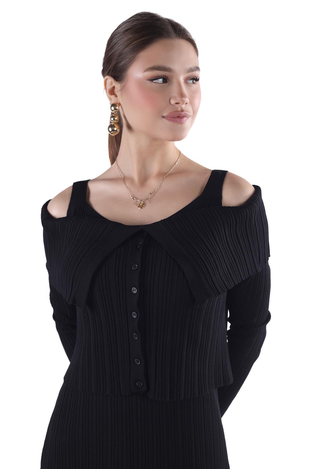 Siyah Madonna Yaka Elbise Takım 24216 - 4