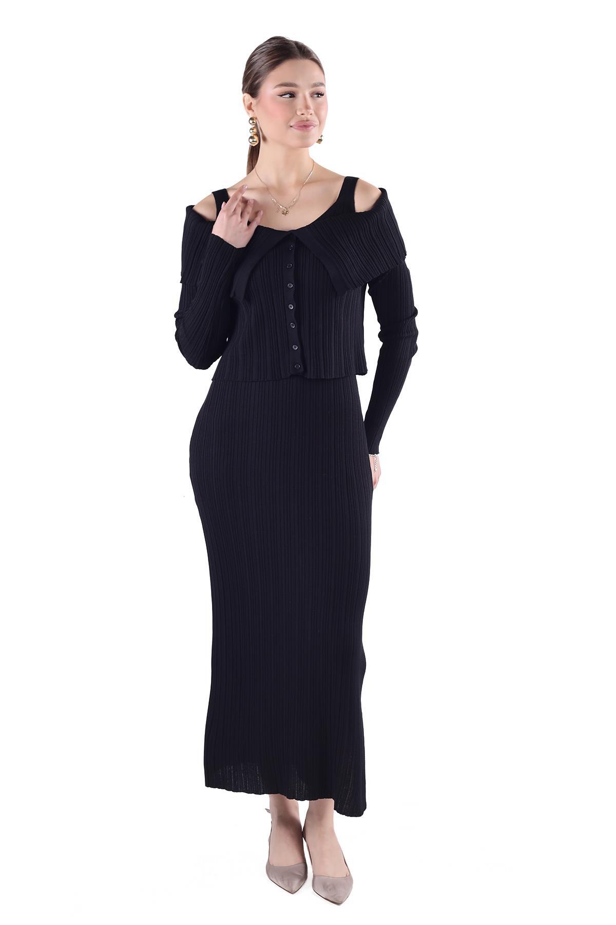 Siyah Madonna Yaka Elbise Takım 24216 - 8