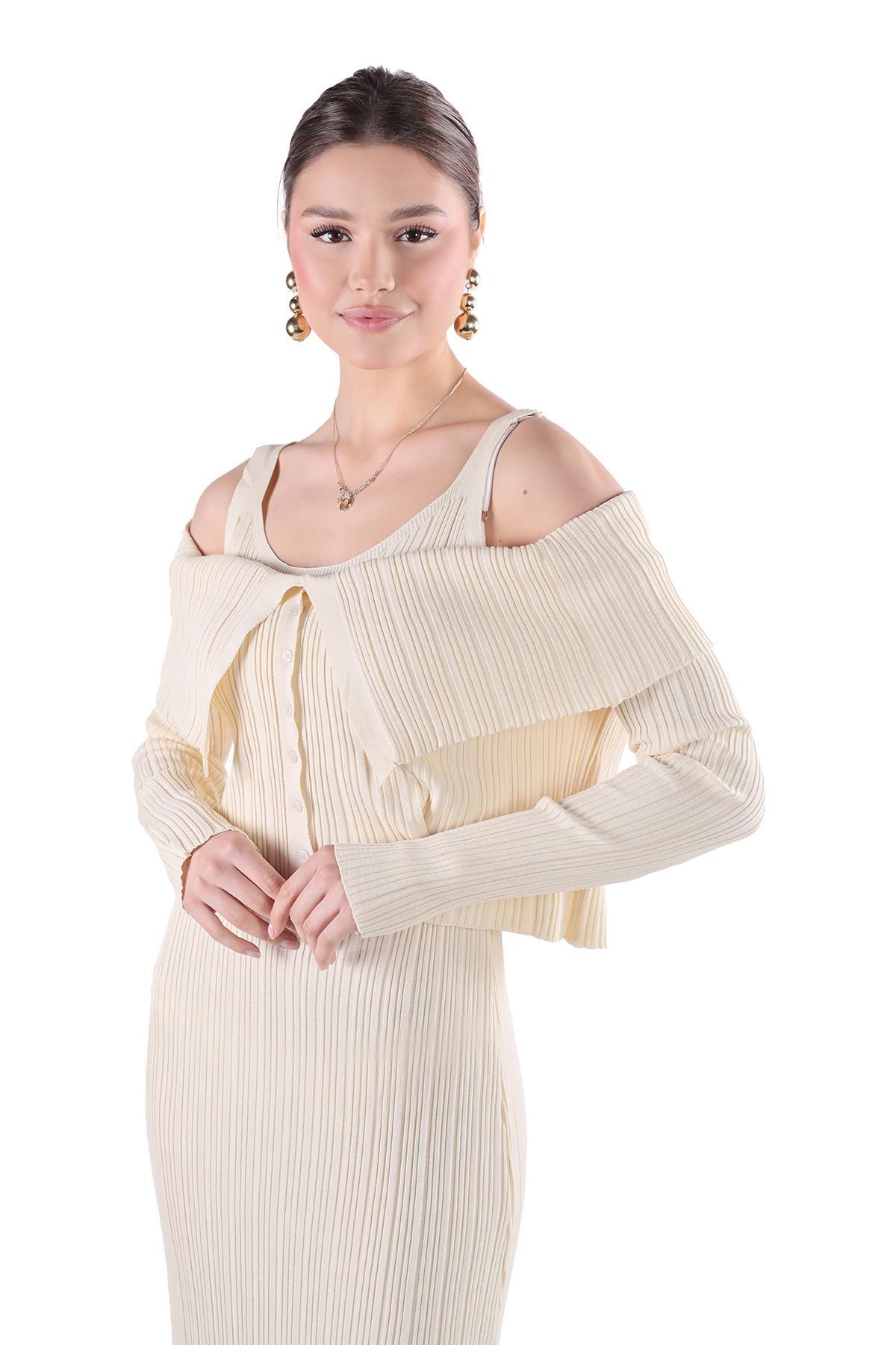 Taş Madonna Yaka Elbise Takım 24216 - 3