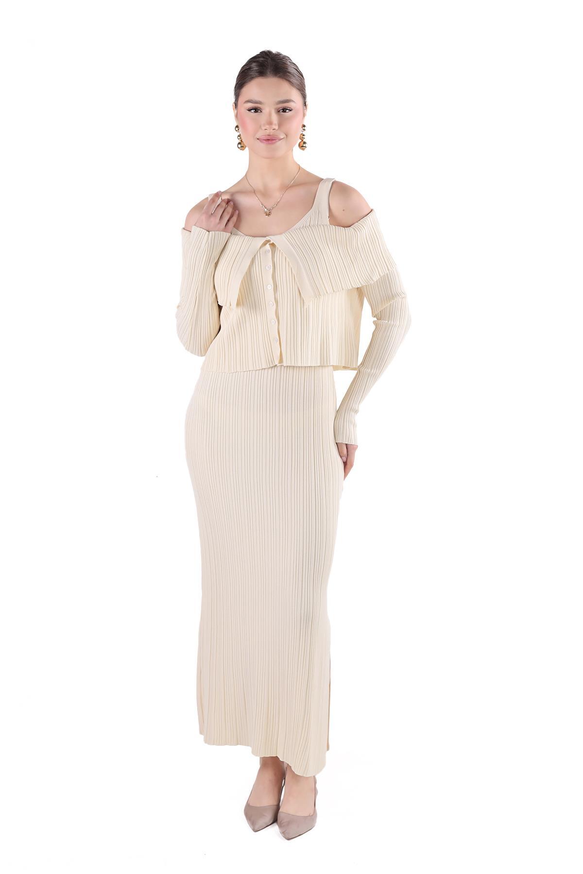 Taş Madonna Yaka Elbise Takım 24216 - 6