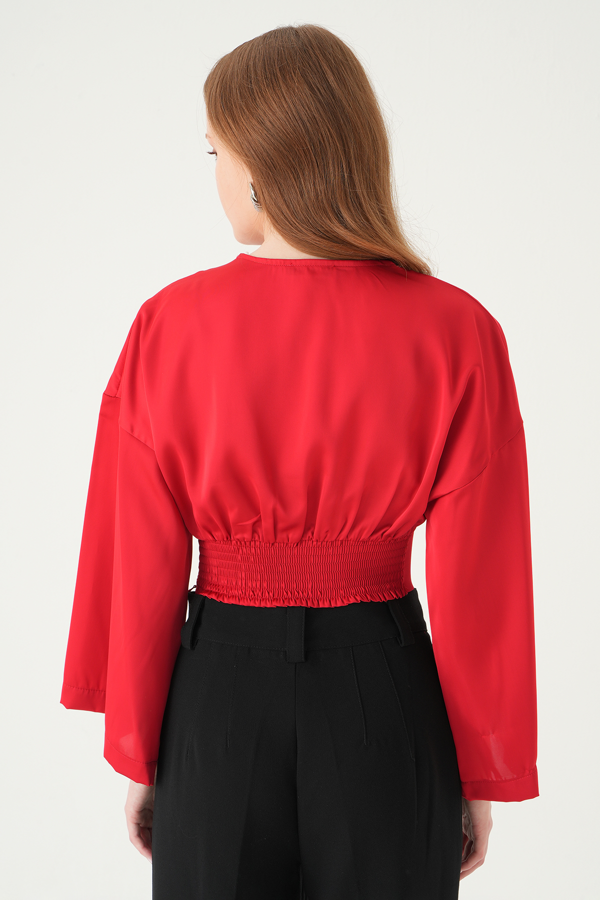 Kırmızı V Yaka Uzun Kol Bluz 242218 - 5