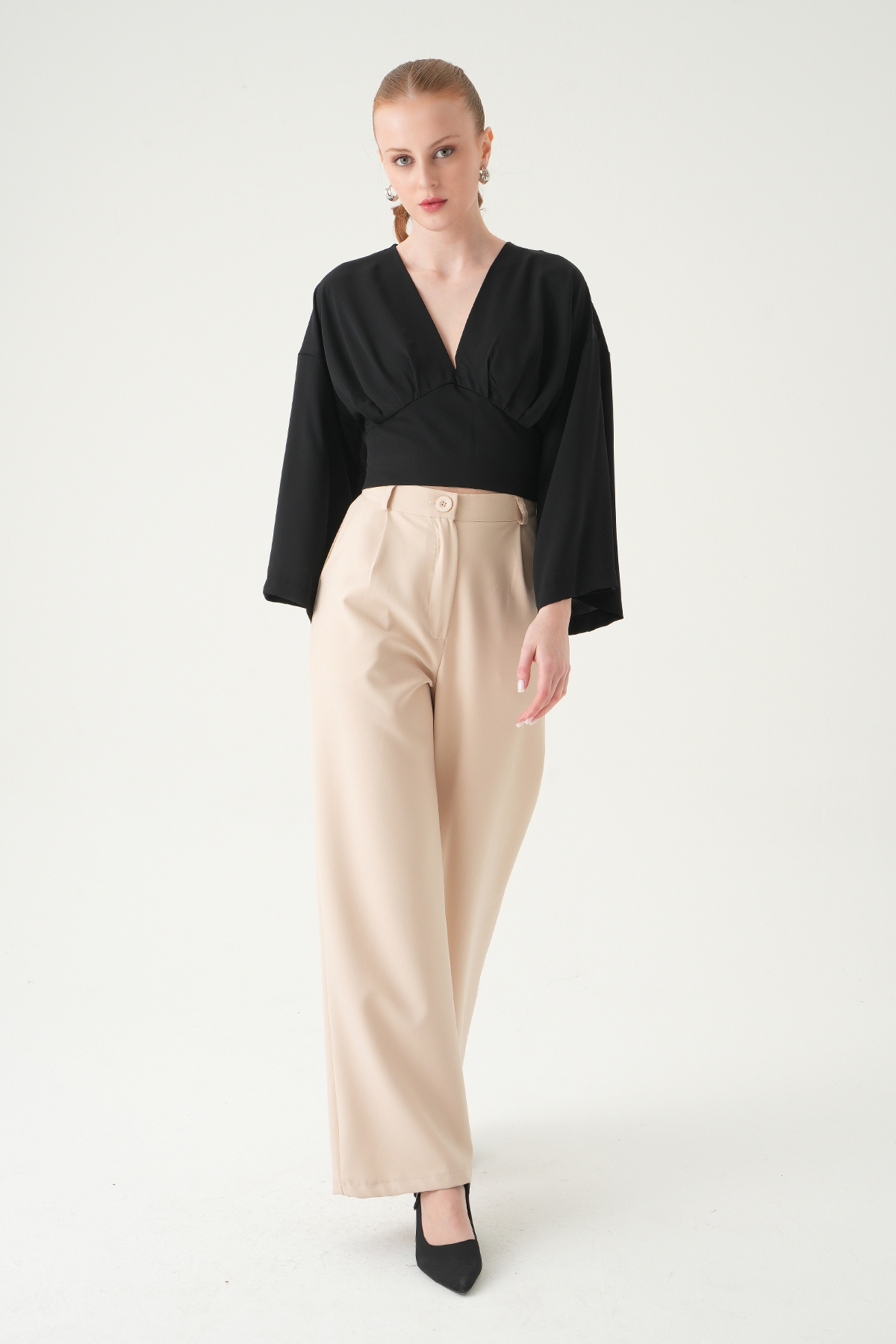 Siyah V Yaka Uzun Kol Bluz 242218 - 3