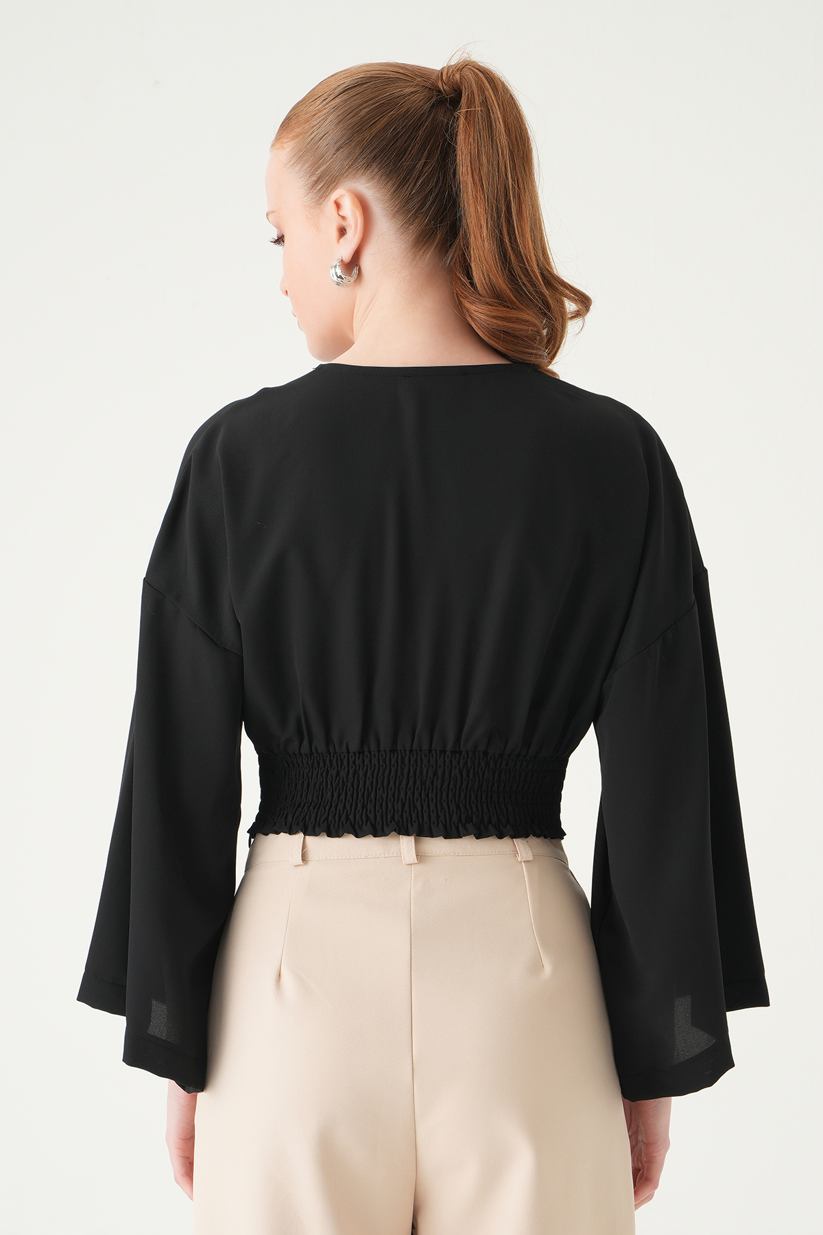 Siyah V Yaka Uzun Kol Bluz 242218 - 5