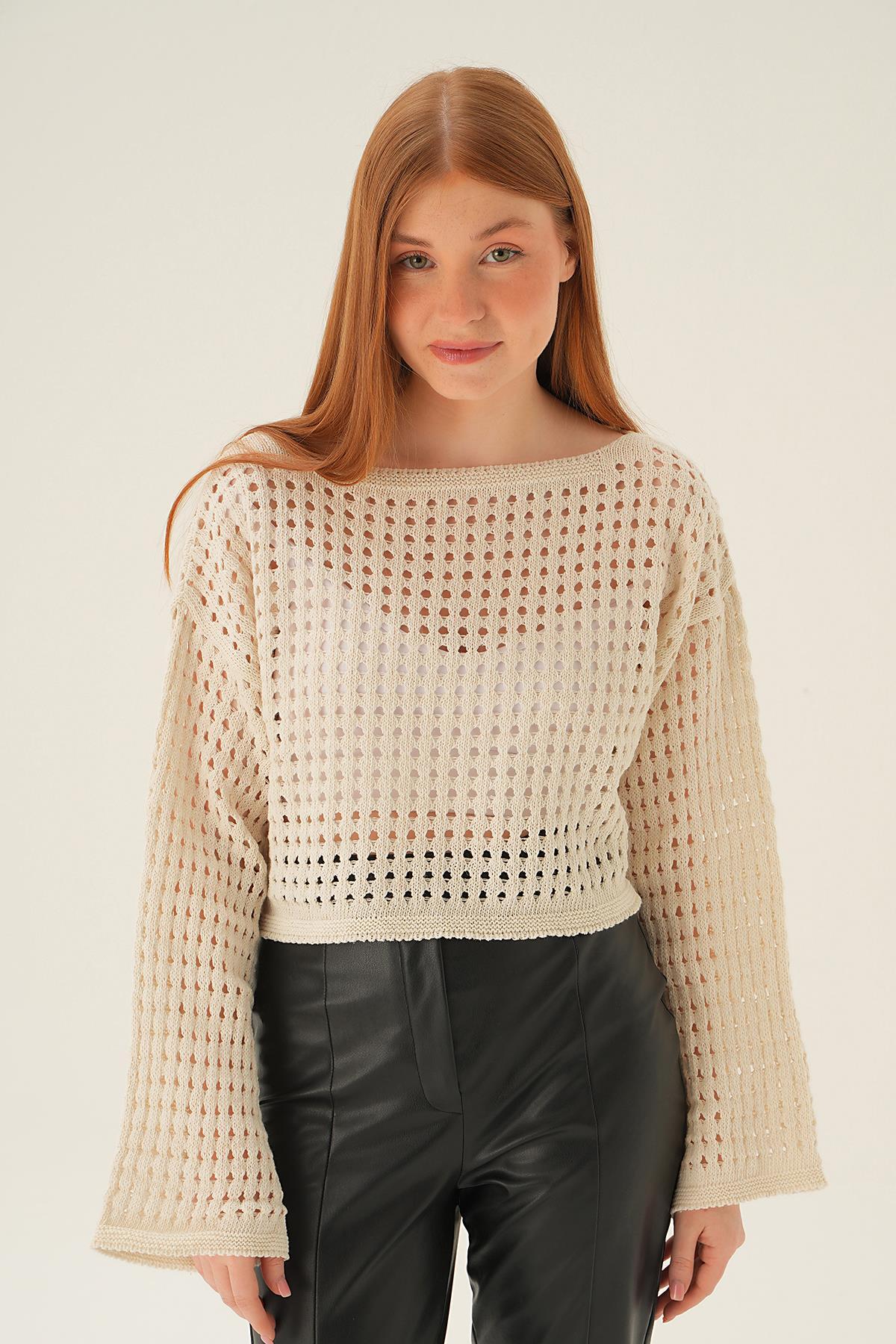 2423 Ajurlu Bluz Ekru - 1