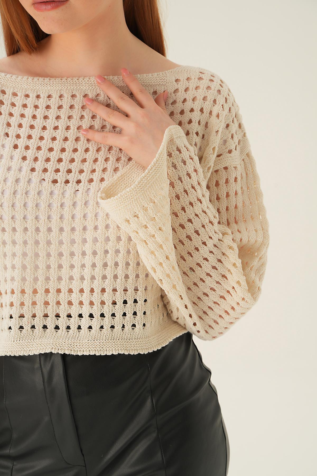 2423 Ajurlu Bluz Ekru - 4