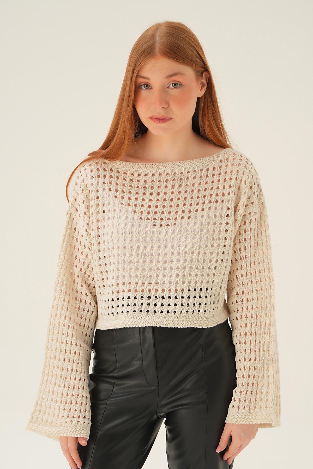 2423 Ajurlu Bluz Ekru - 5