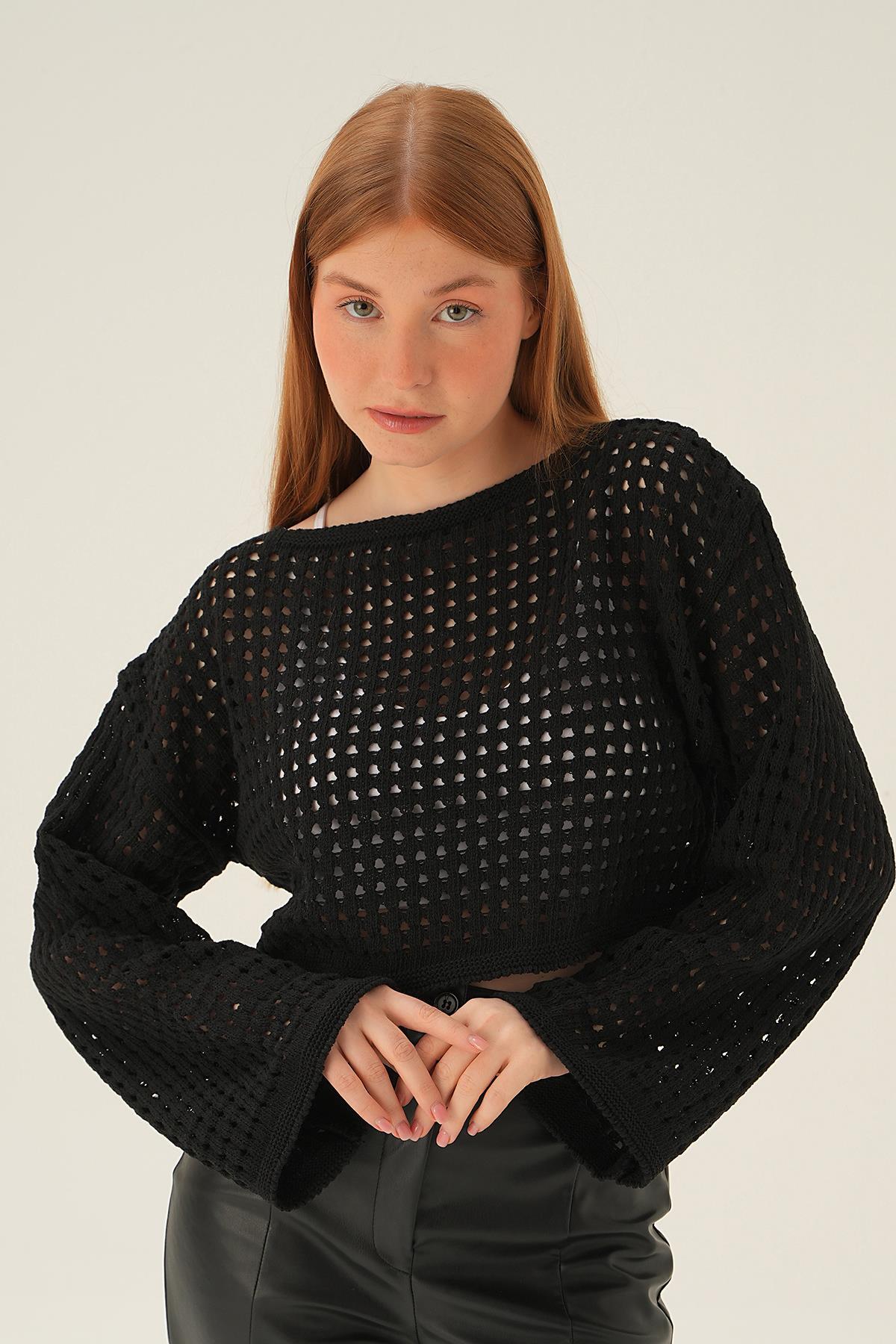 Siyah Ajurlu Bluz 2423 - 2