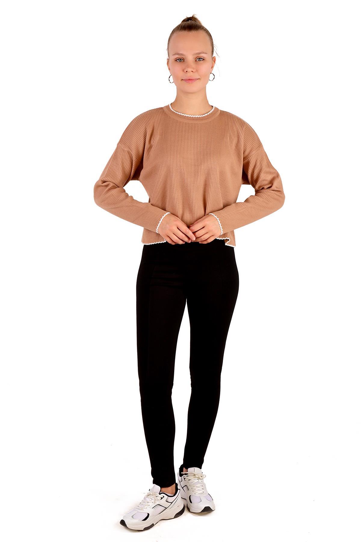 Camel Çoban Dikiş Detay Kazak 24245 - 3