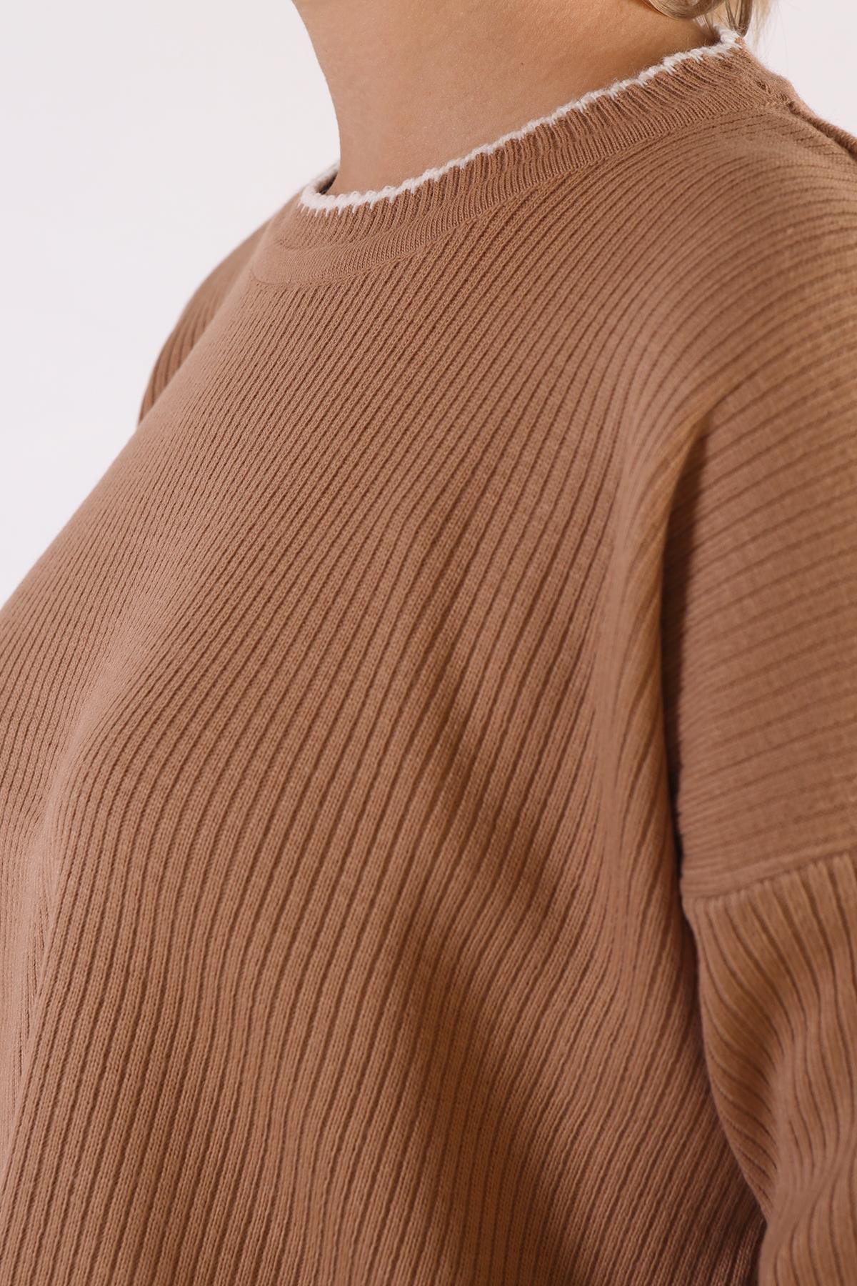 Camel Çoban Dikiş Detay Kazak 24245 - 4