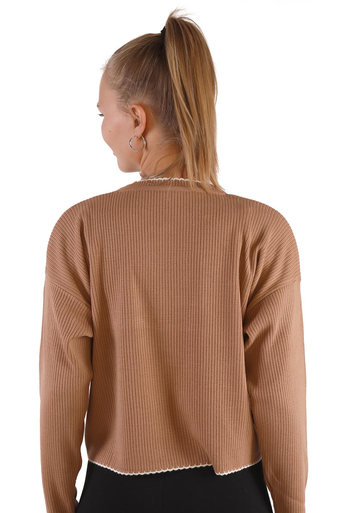 Camel Çoban Dikiş Detay Kazak 24245 - 5