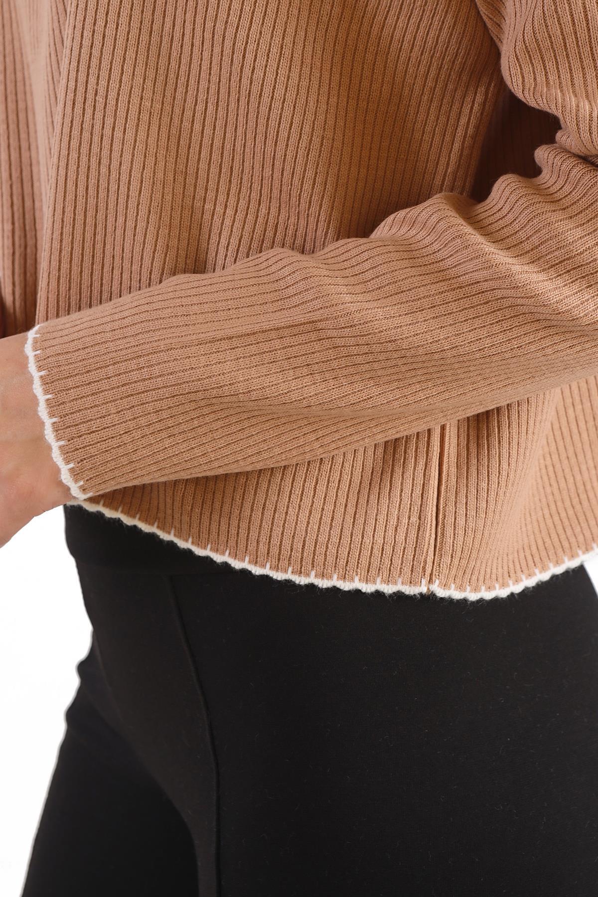 Camel Çoban Dikiş Detay Kazak 24245 - 7