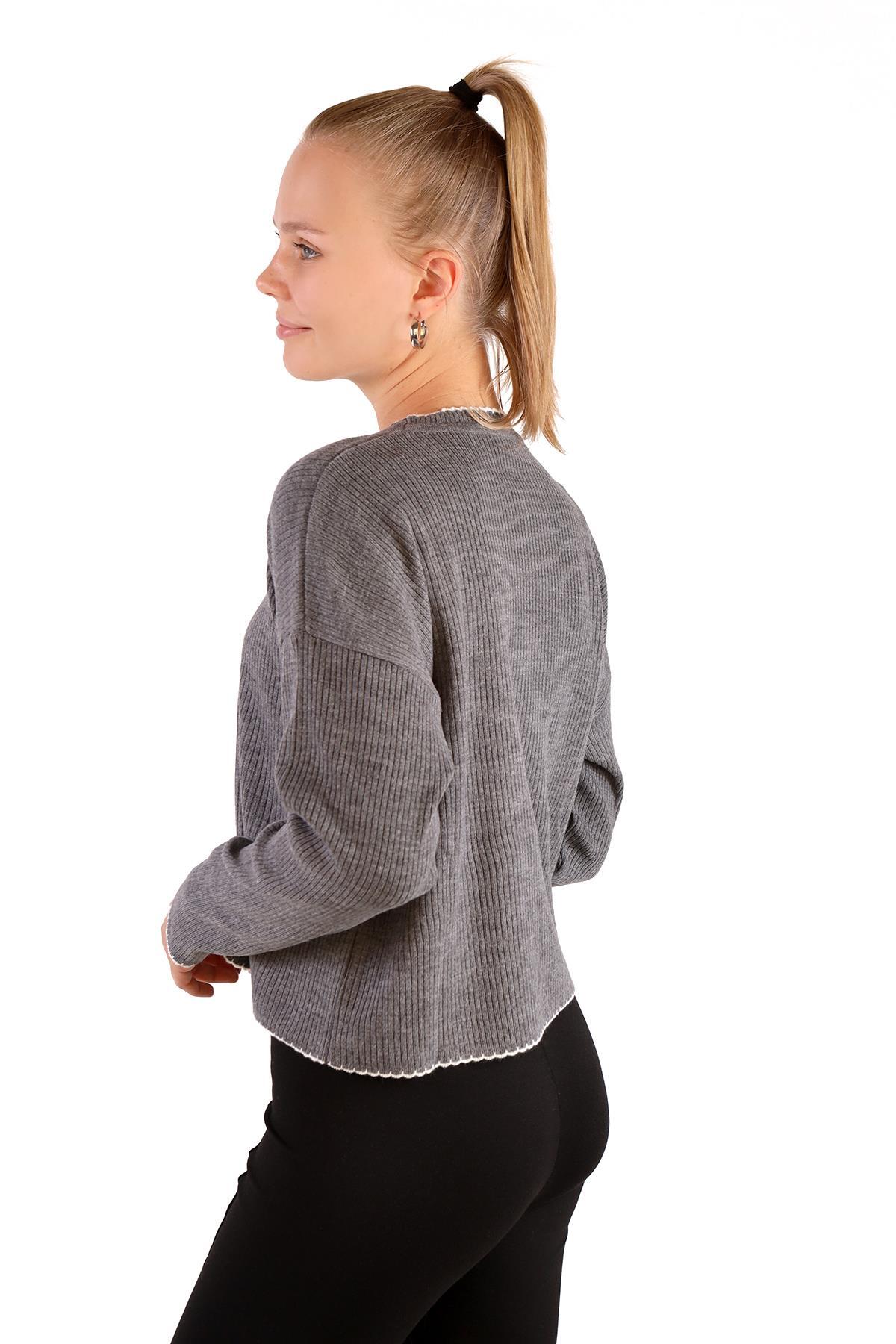 24245 Çoban Dikiş Detay Kazak Gri - 7