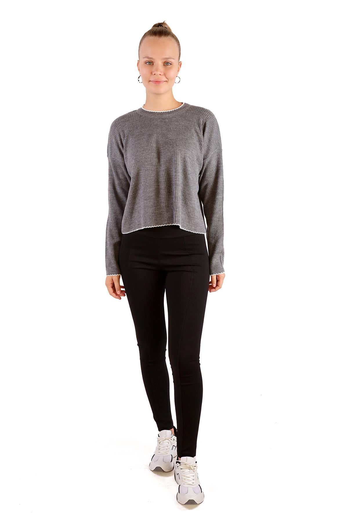 Gri Çoban Dikiş Detay Kazak 24245 - 3