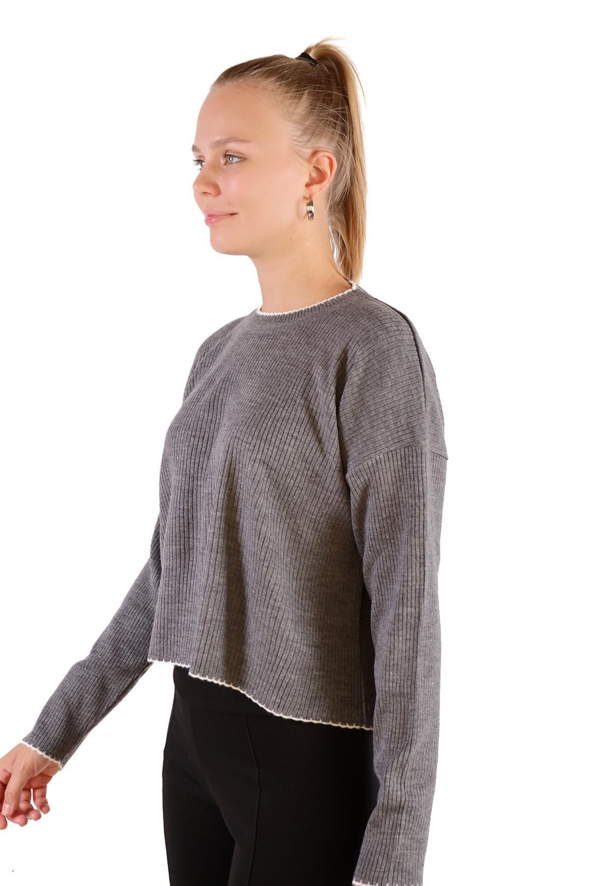 Gri Çoban Dikiş Detay Kazak 24245 - 8