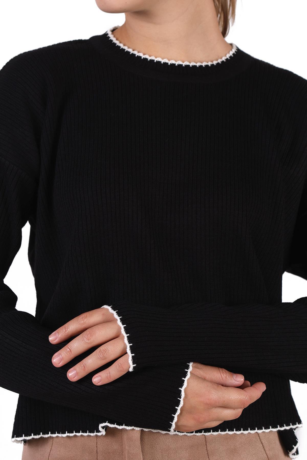 Siyah Çoban Dikiş Detay Kazak 24245 - 4