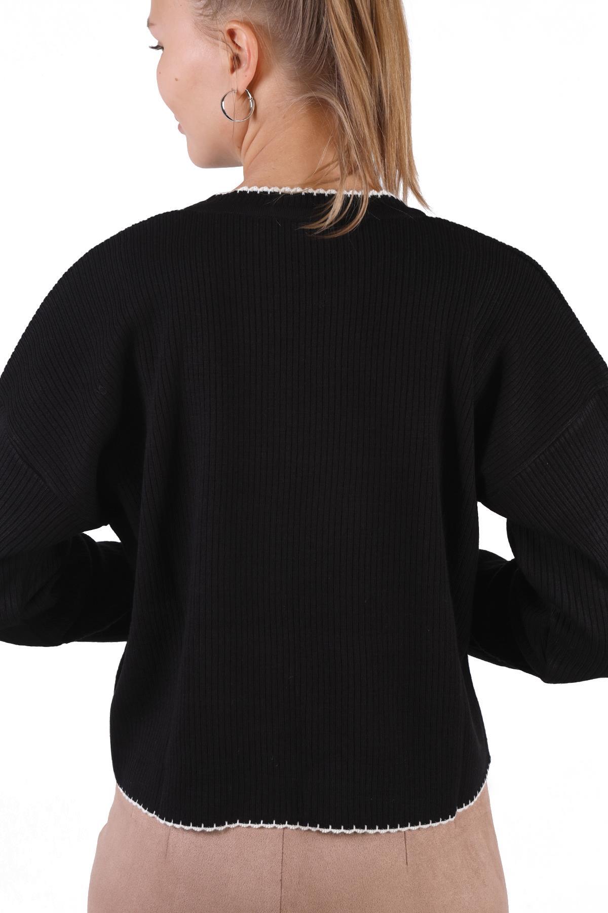 Siyah Çoban Dikiş Detay Kazak 24245 - 5