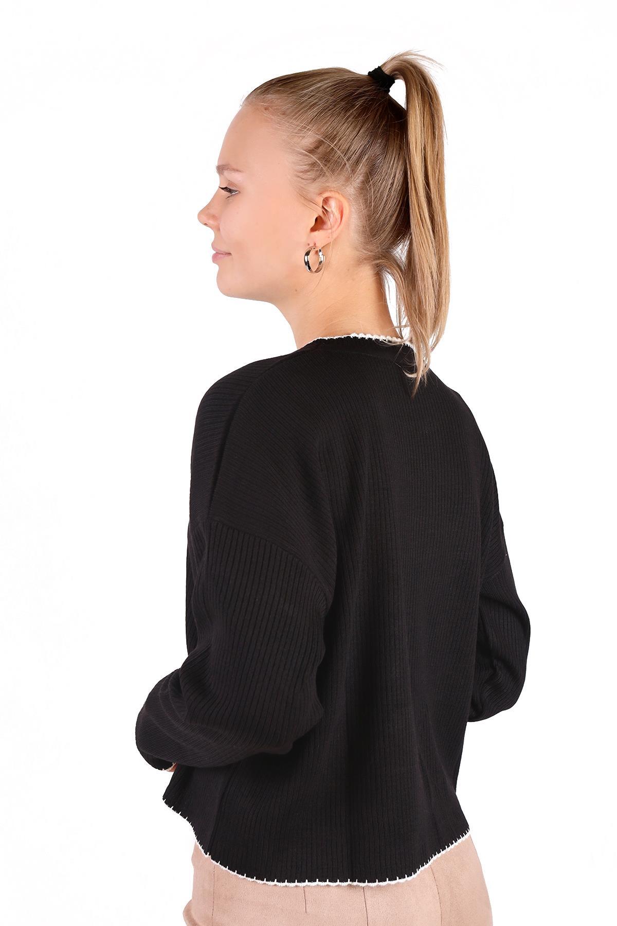 Siyah Çoban Dikiş Detay Kazak 24245 - 6