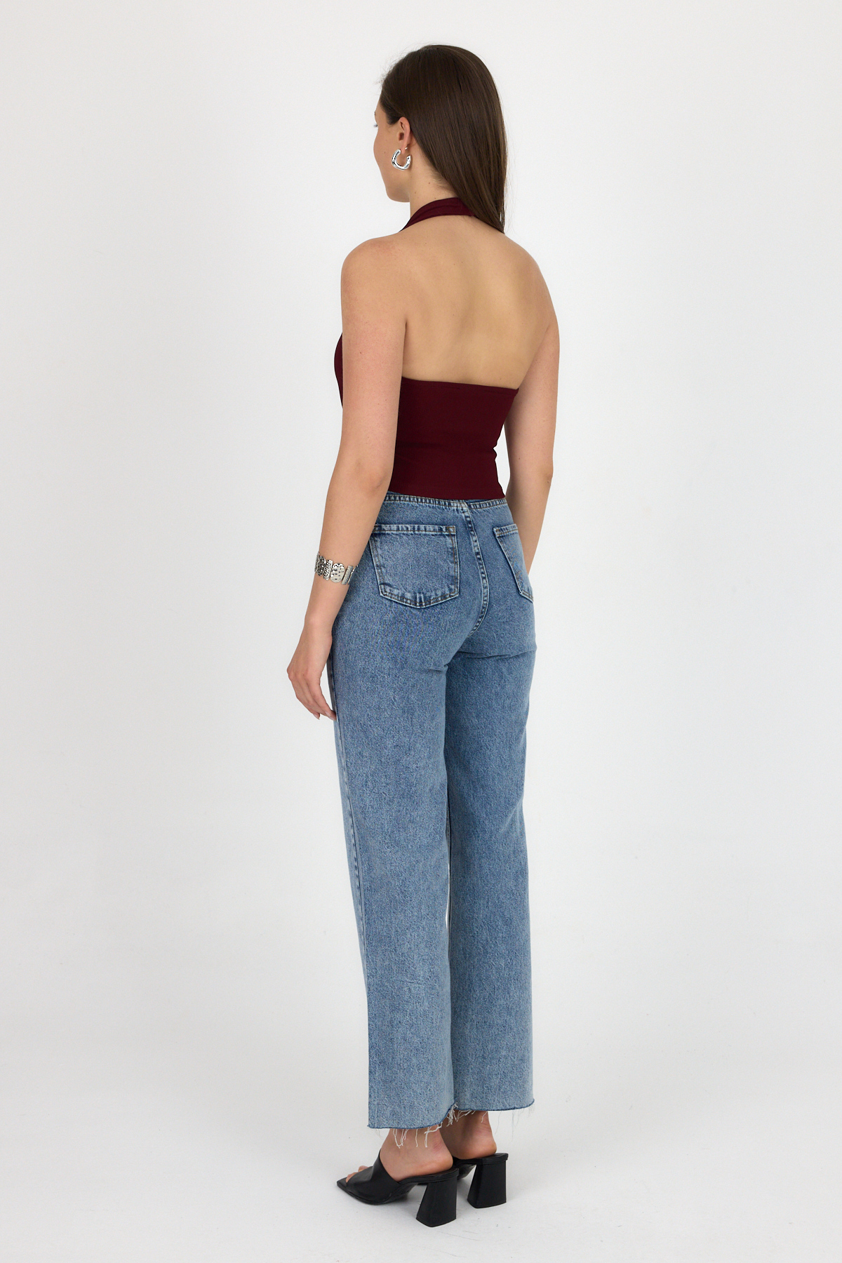 Bordo Boyundan Geçmeli Düğme Detaylı Yelek 2425 - 5