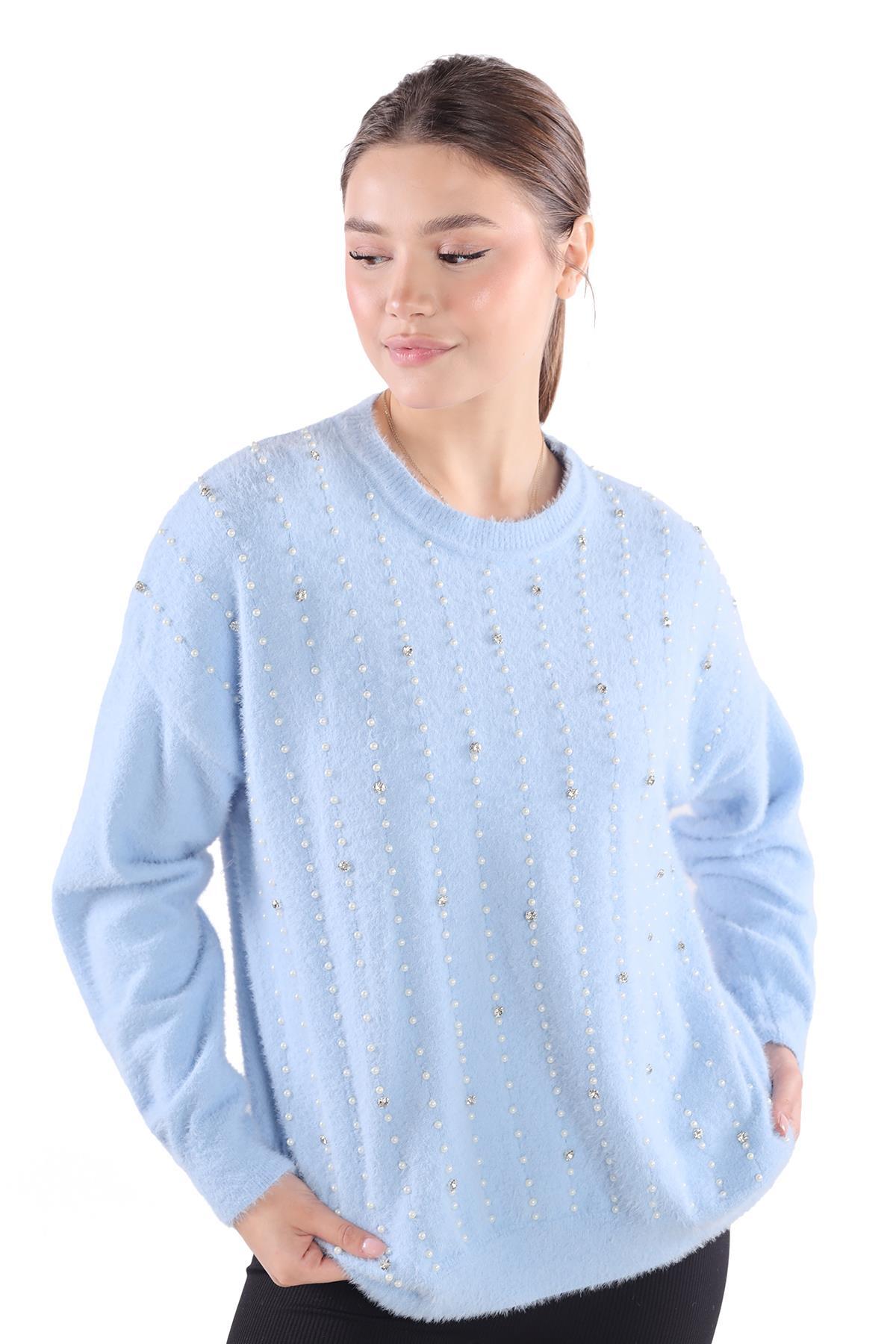 24266 Taş Detay Sakallı Kazak Bebe Mavi - 1