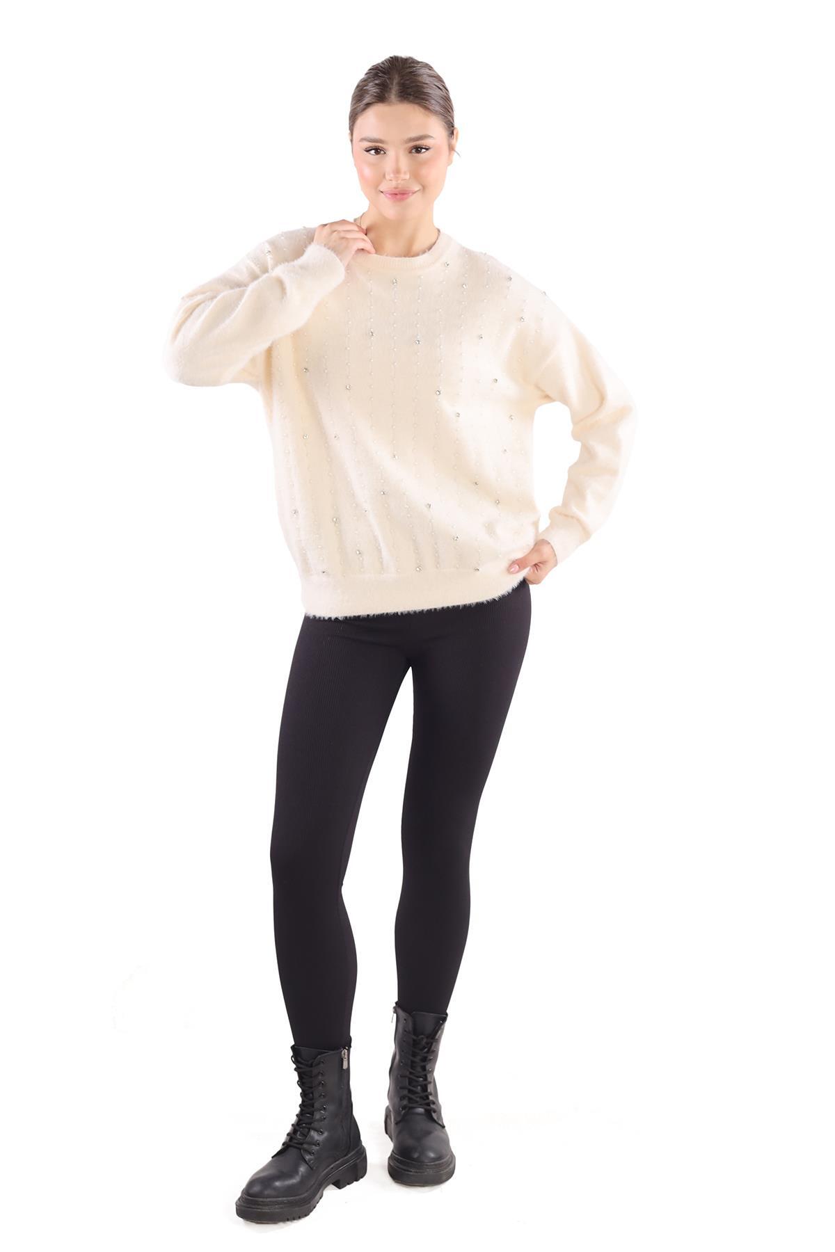 24266 Taş Detay Sakallı Kazak Ekru - 2