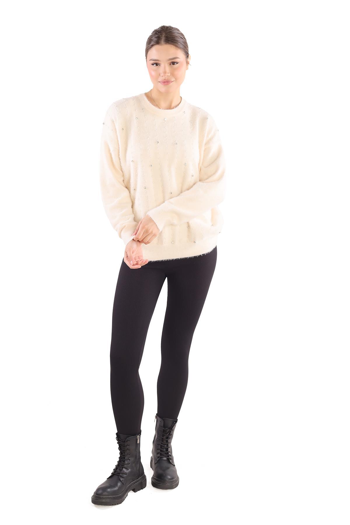 Ekru Taş Detay Sakallı Kazak 24266 - 7