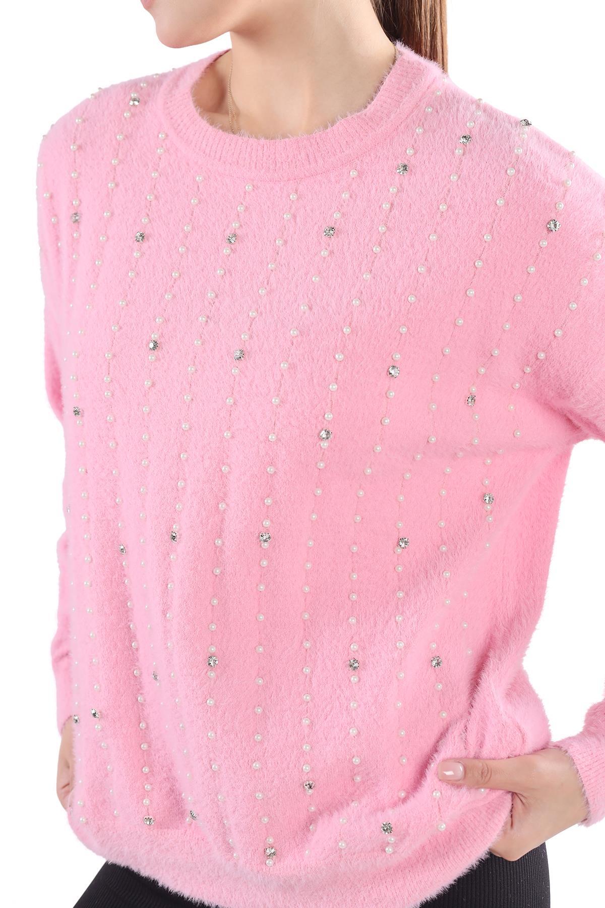 24266 Taş Detay Sakallı Kazak Pembe - 7