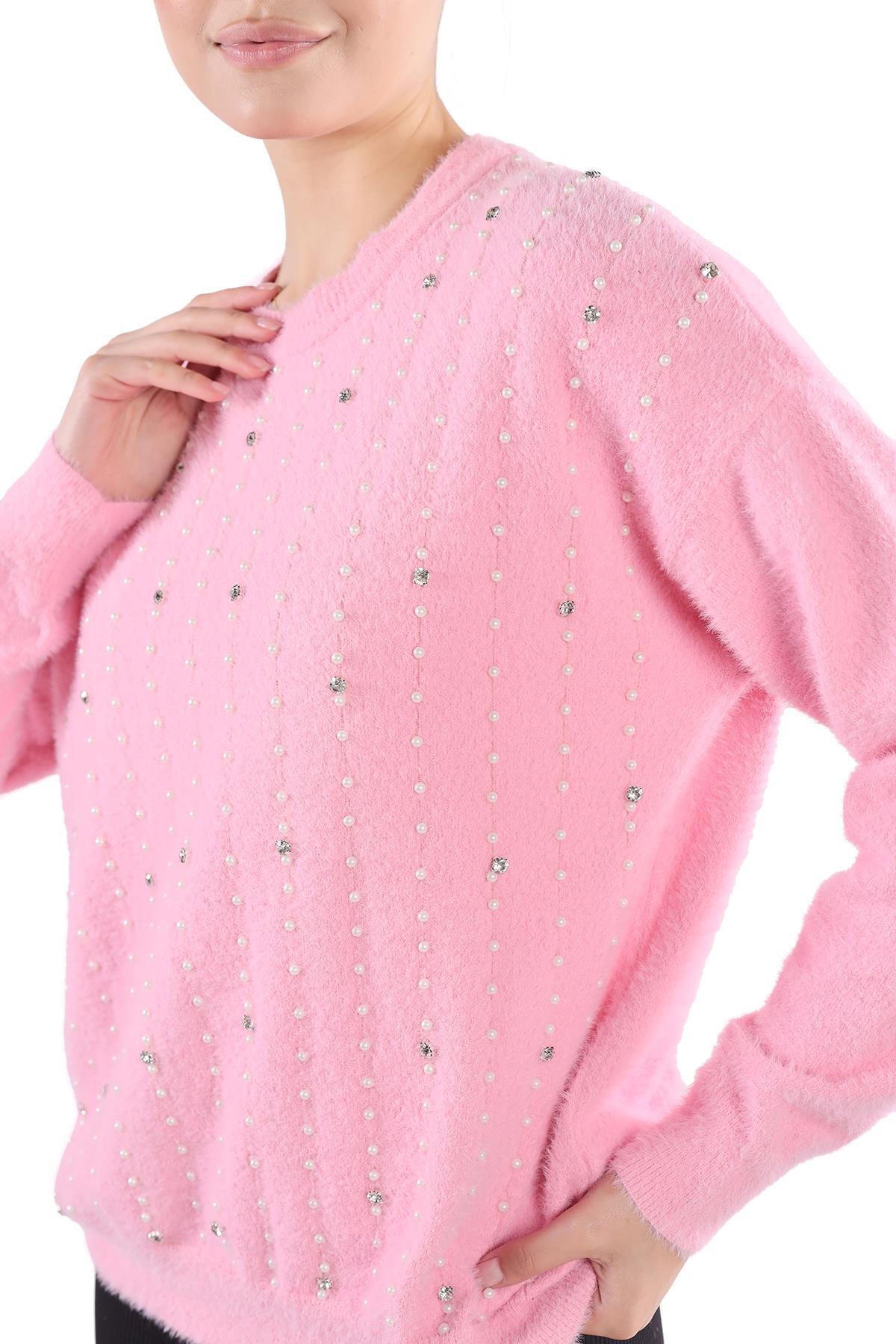 24266 Taş Detay Sakallı Kazak Pembe - 8