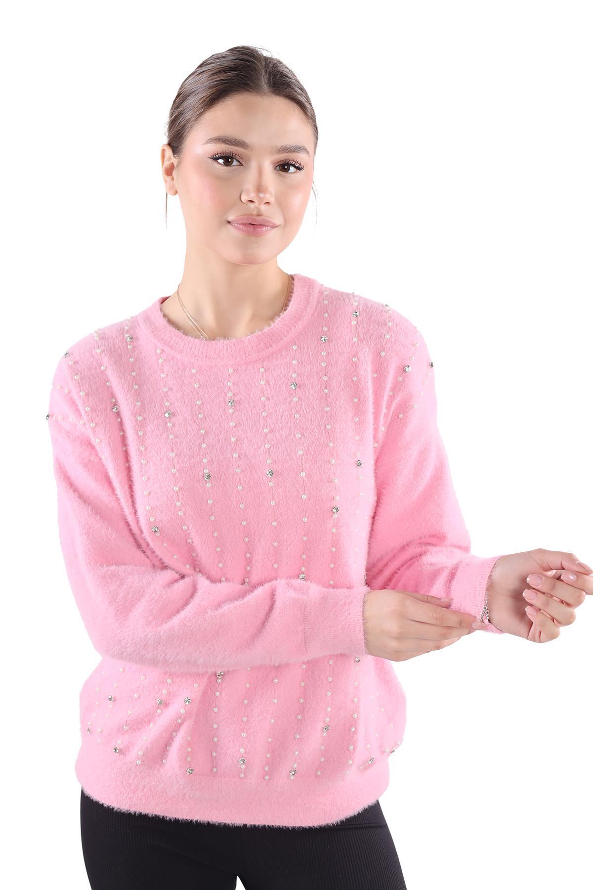 24266 Taş Detay Sakallı Kazak Pembe 