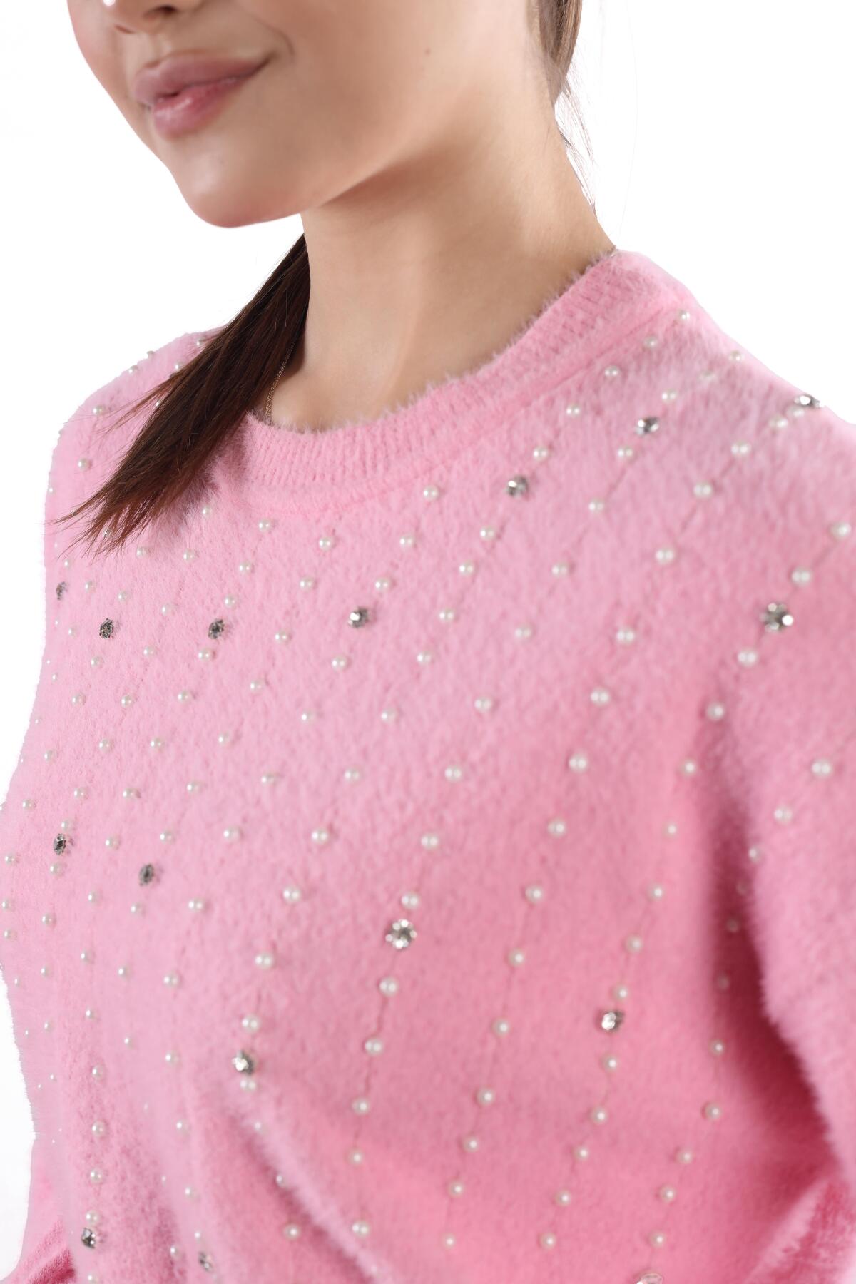 24266 Taş Detay Sakallı Kazak Pembe - 4