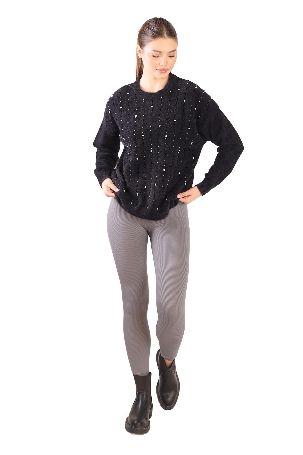 24266 Taş Detay Sakallı Kazak Siyah - 6