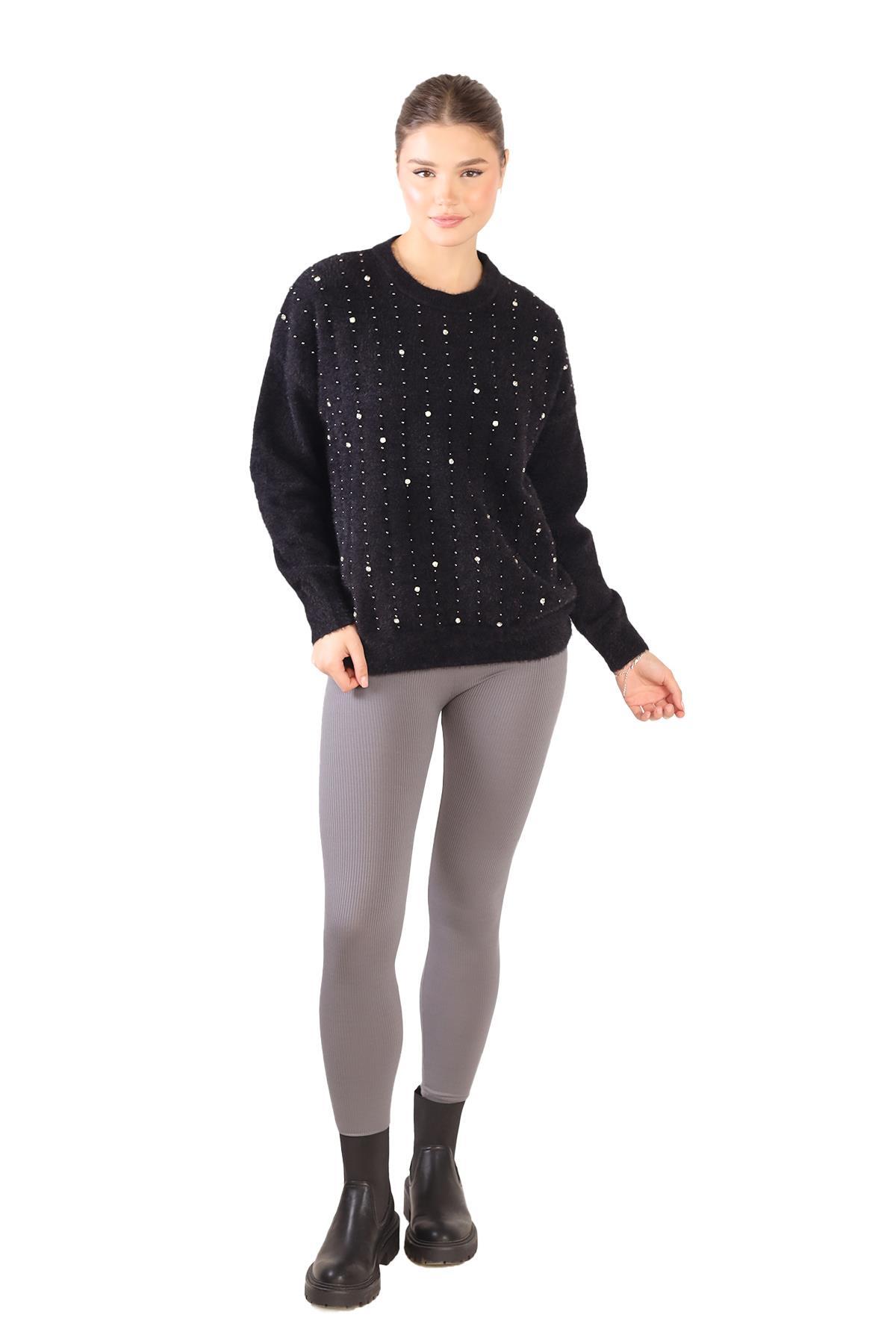 Siyah Taş Detay Sakallı Kazak 24266 - 1