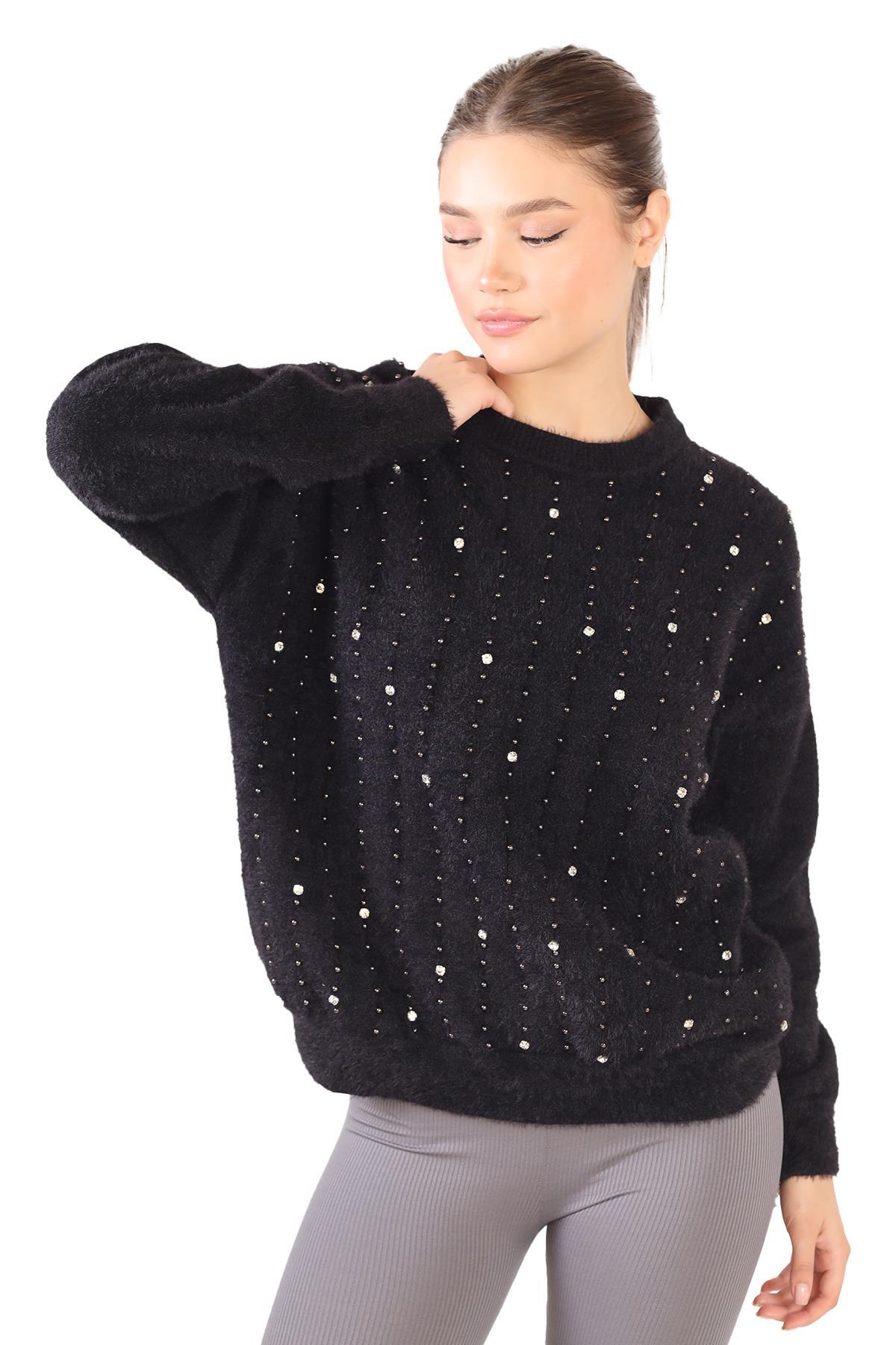 Siyah Taş Detay Sakallı Kazak 24266 - 2