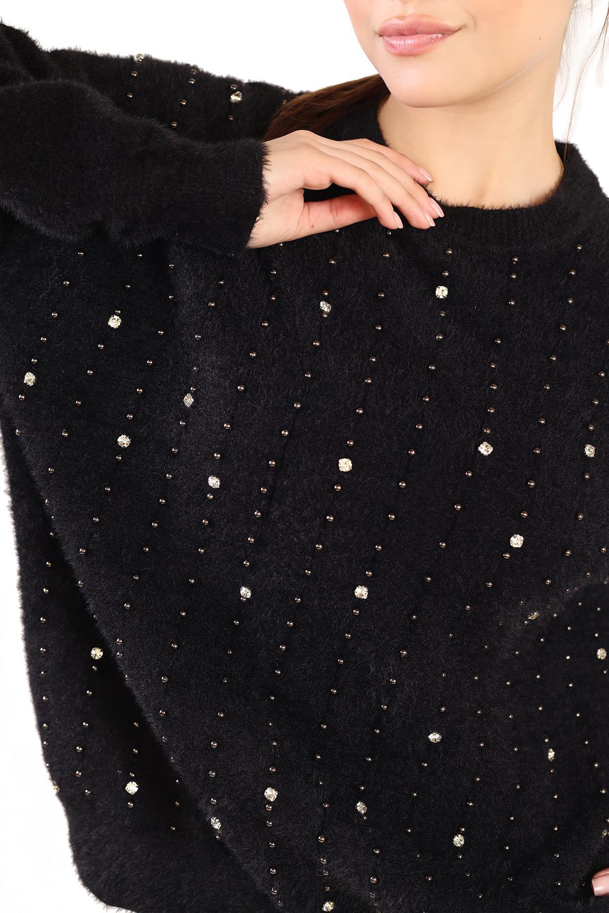 Siyah Taş Detay Sakallı Kazak 24266 - 4