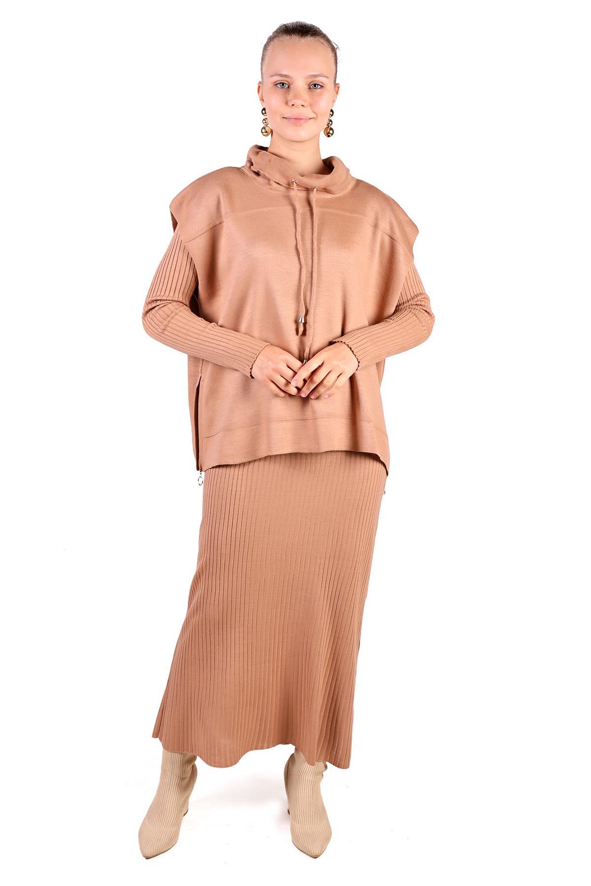 Degaje Yaka Elbise Takım 24267 Camel - 1
