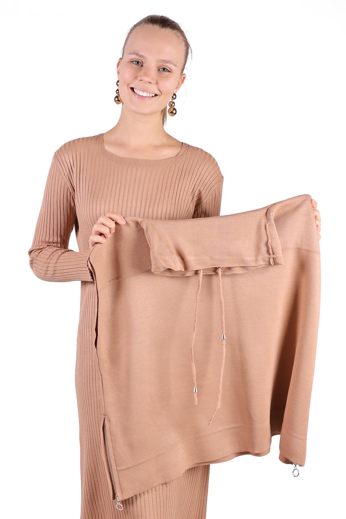 Degaje Yaka Elbise Takım 24267 Camel - 7