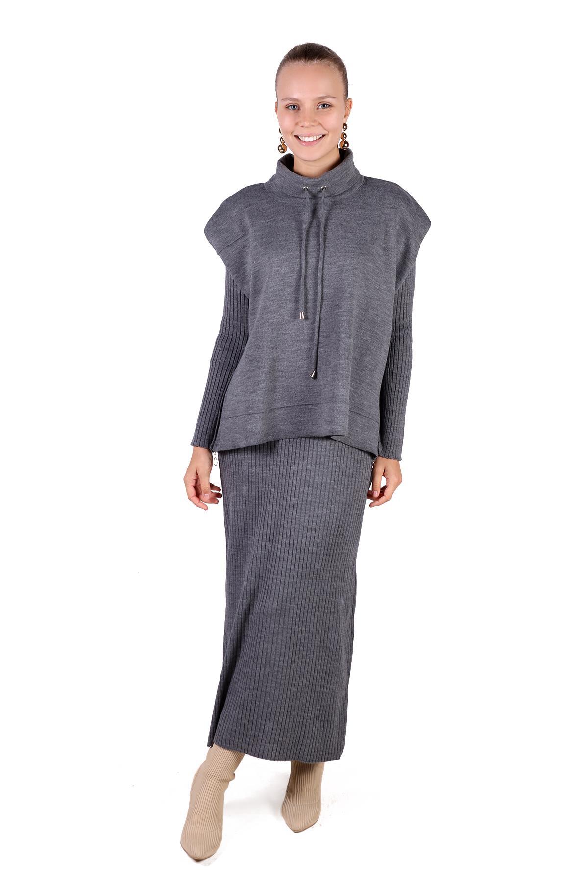 24267 Degaje Yaka Elbise Takım Füme - RAYS