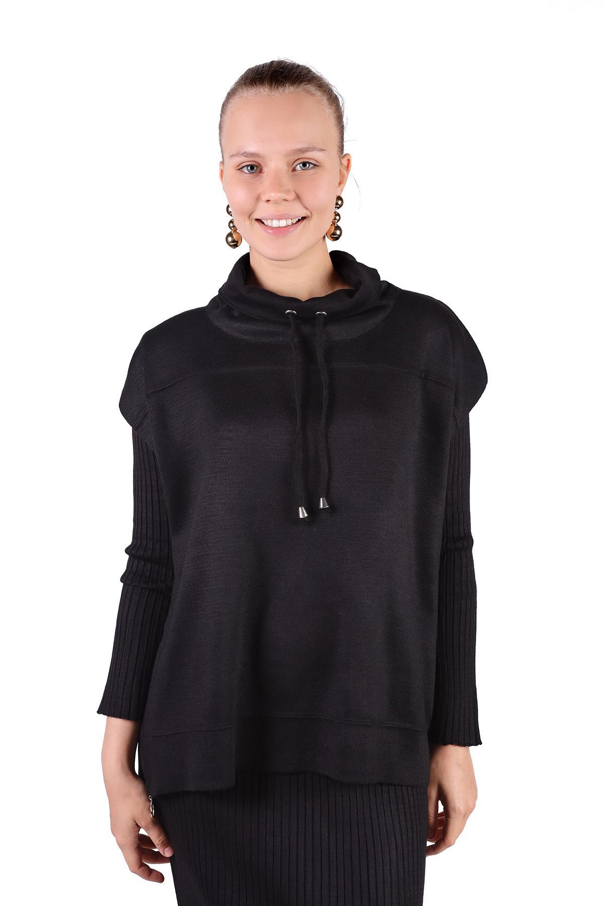 24267 Degaje Yaka Elbise Takım Siyah - RAYS