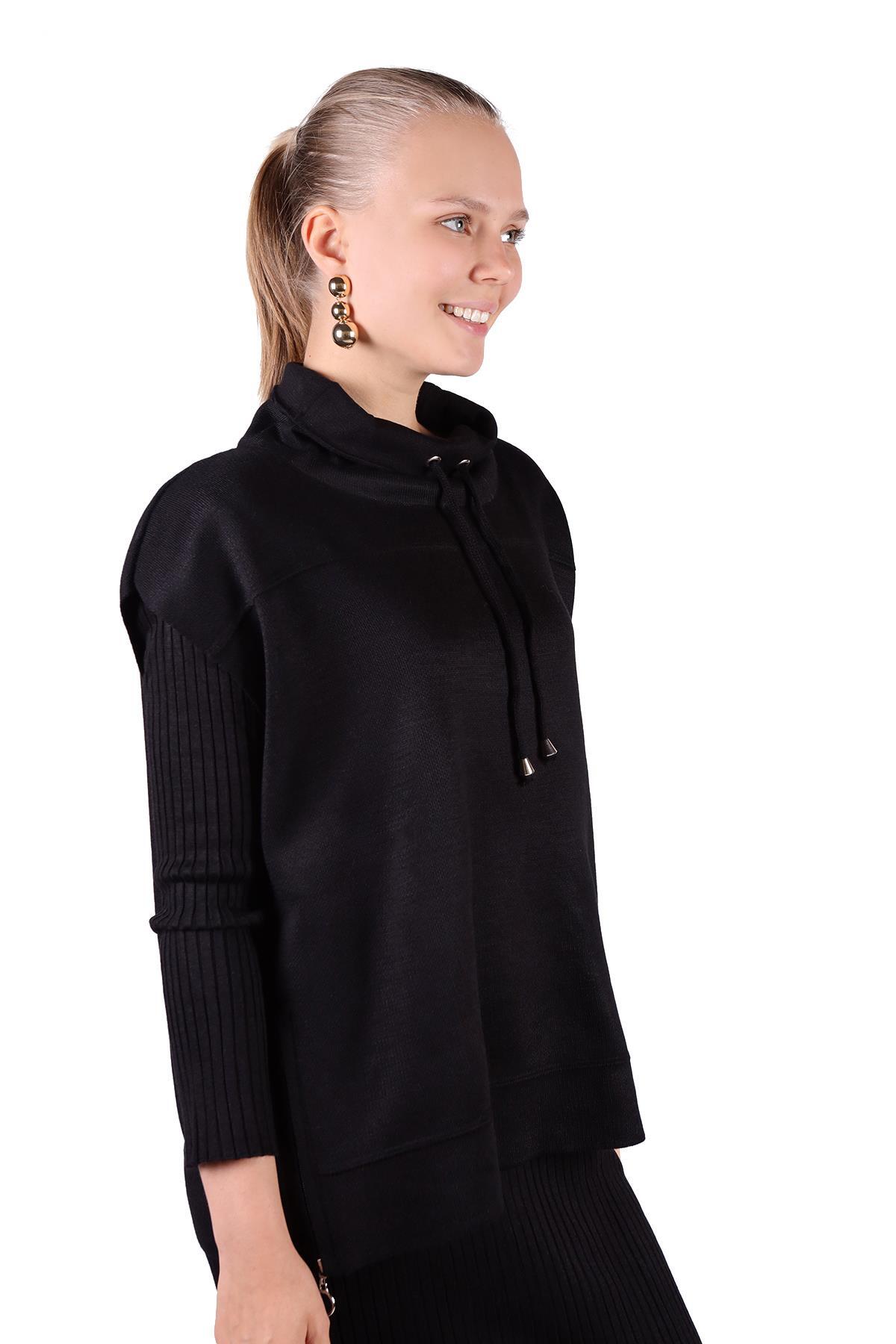 24267 Degaje Yaka Elbise Takım Siyah - RAYS