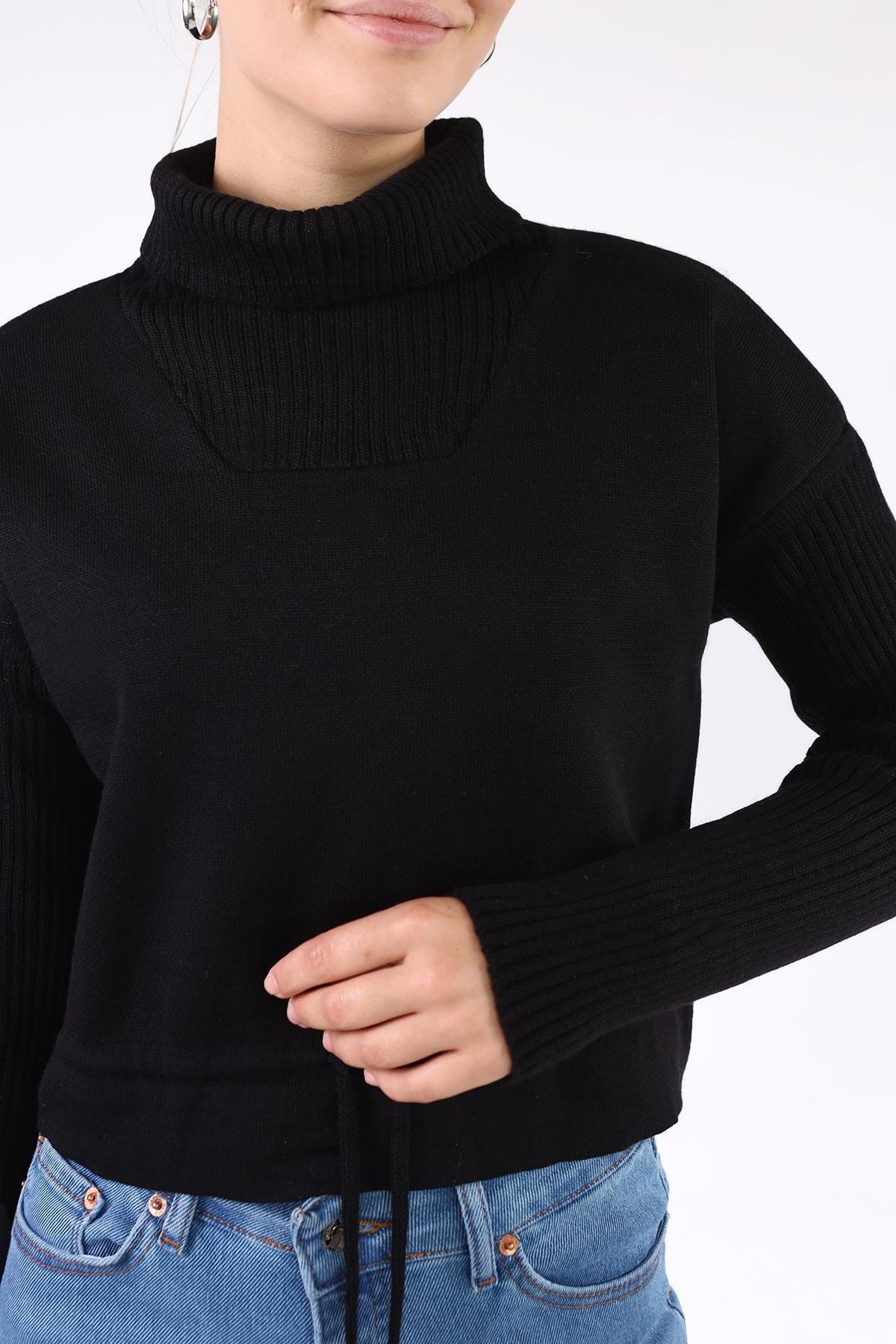 Siyah Etek Bağcık Detay Kazak 24284 - 4